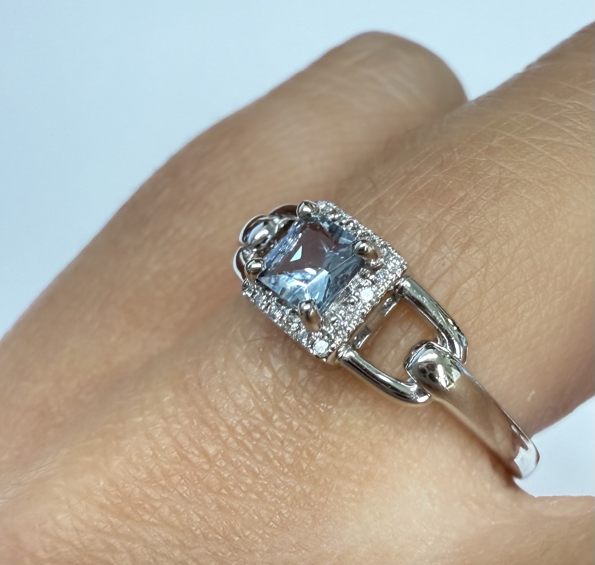 14k White Gold Genuine .35 Cttw Princess Cut Aquamarine & Diamond Ring - Image 11