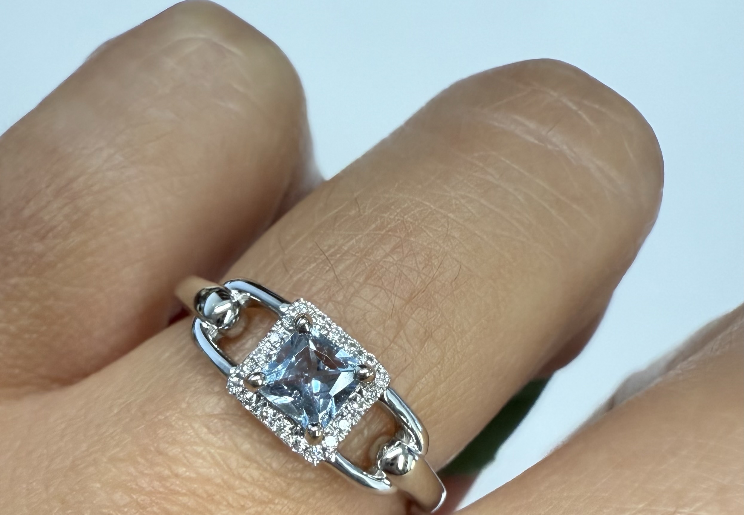 14k White Gold Genuine .35 Cttw Princess Cut Aquamarine & Diamond Ring - Image 12