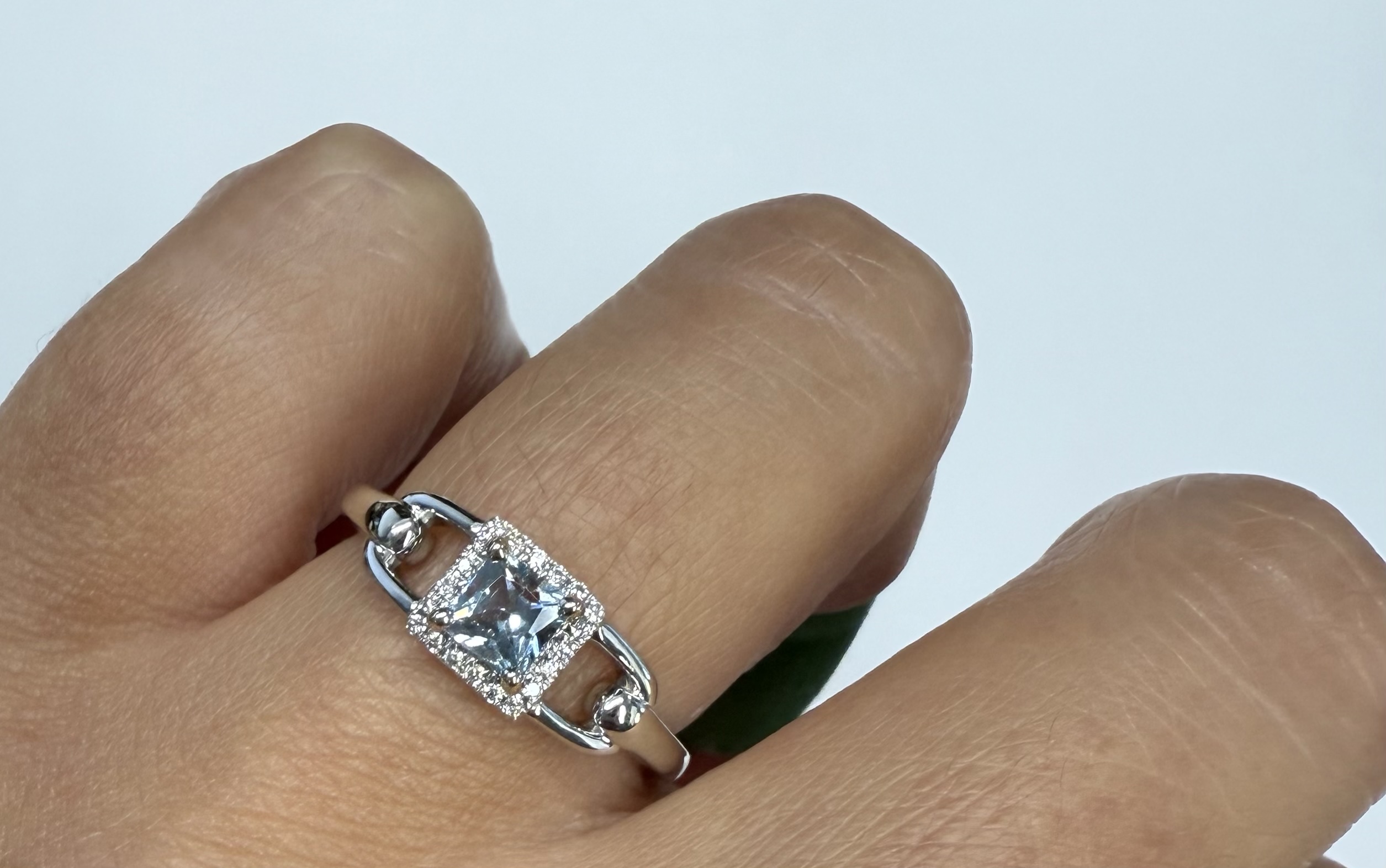 14k White Gold Genuine .35 Cttw Princess Cut Aquamarine & Diamond Ring - Image 13