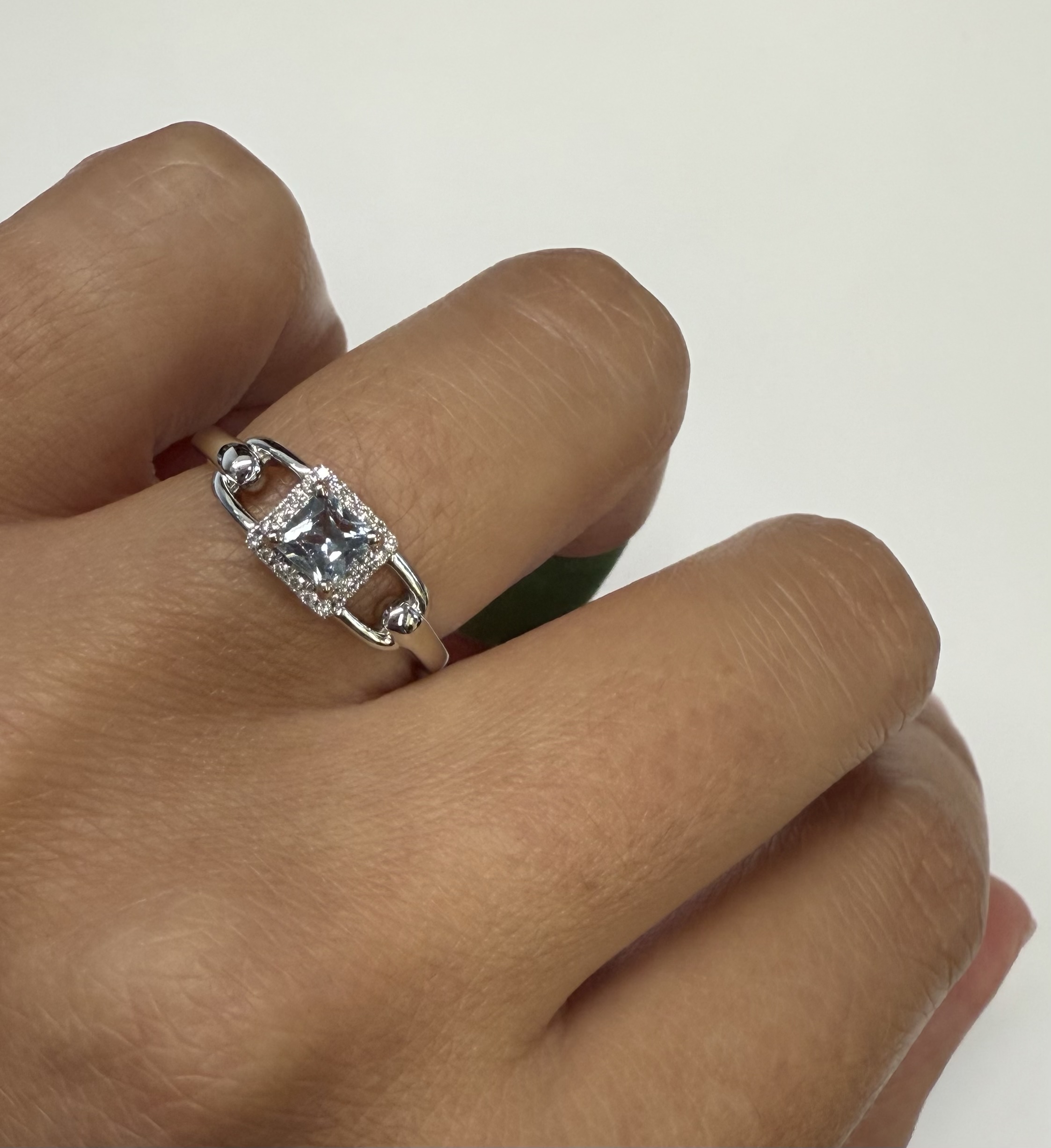 14k White Gold Genuine .35 Cttw Princess Cut Aquamarine & Diamond Ring - Image 14