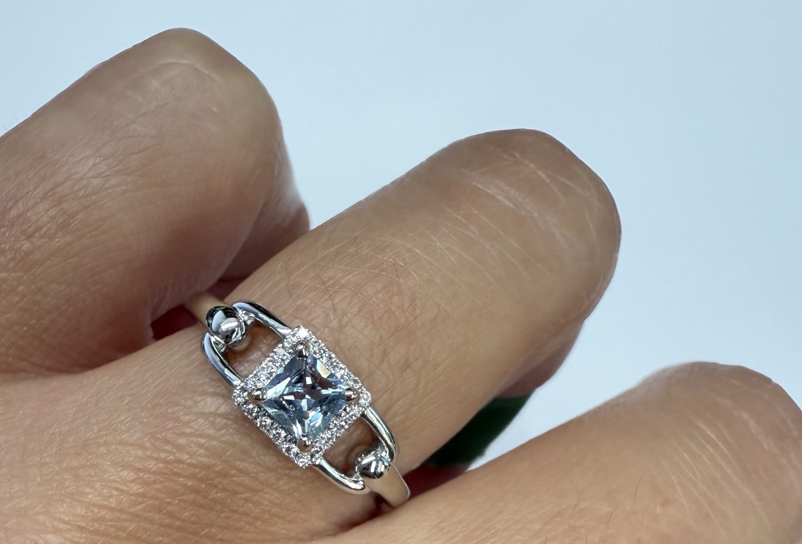 14k White Gold Genuine .35 Cttw Princess Cut Aquamarine & Diamond Ring - Image 16