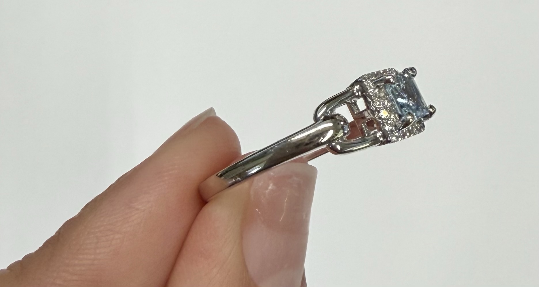 14k White Gold Genuine .35 Cttw Princess Cut Aquamarine & Diamond Ring - Image 19