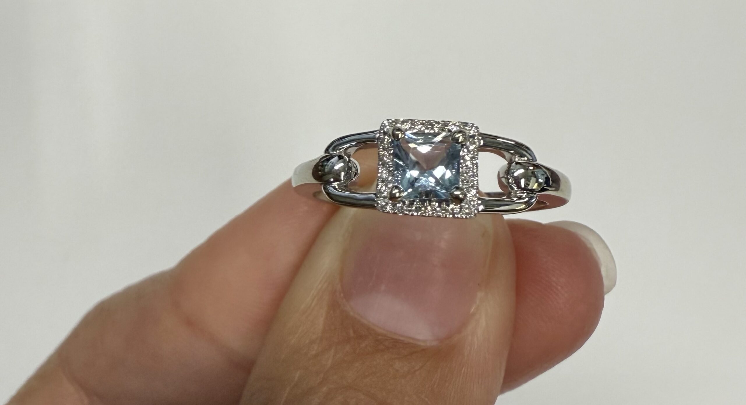 14k White Gold Genuine .35 Cttw Princess Cut Aquamarine & Diamond Ring - Image 20