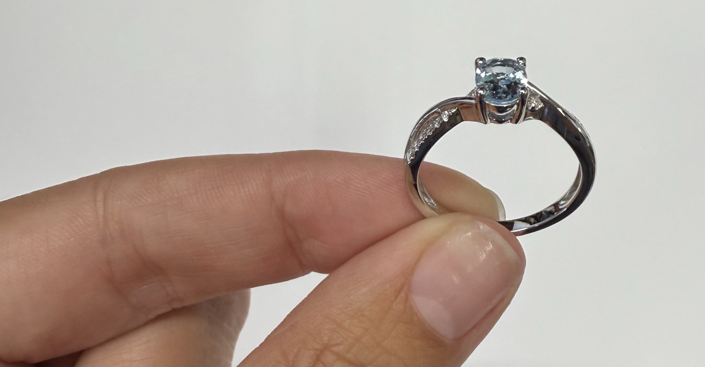 14k White Gold Genuine .77 Cttw Aquamarine & Diamond Ring With Twisted Shank - Image 11