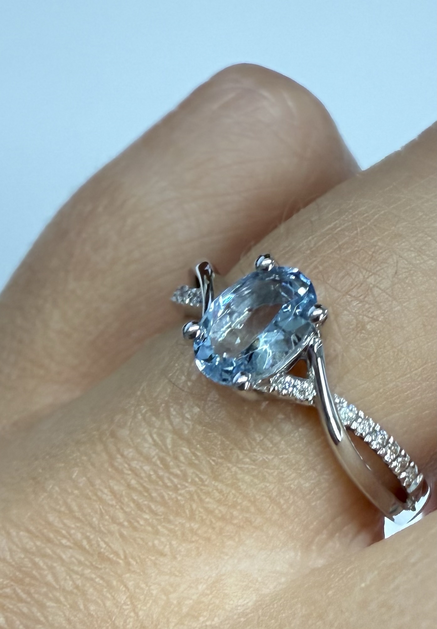 14k White Gold Genuine .77 Cttw Aquamarine & Diamond Ring With Twisted Shank - Image 14