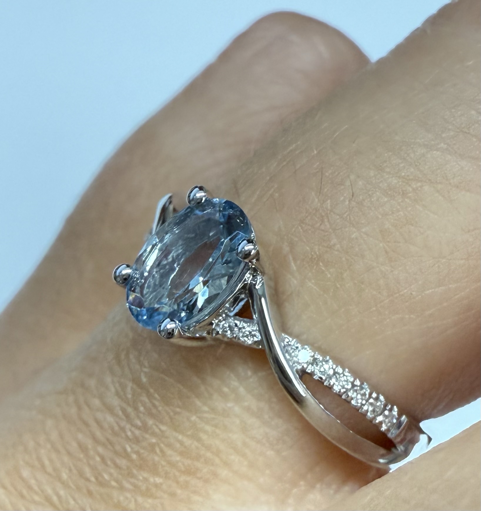 14k White Gold Genuine .77 Cttw Aquamarine & Diamond Ring With Twisted Shank - Image 15