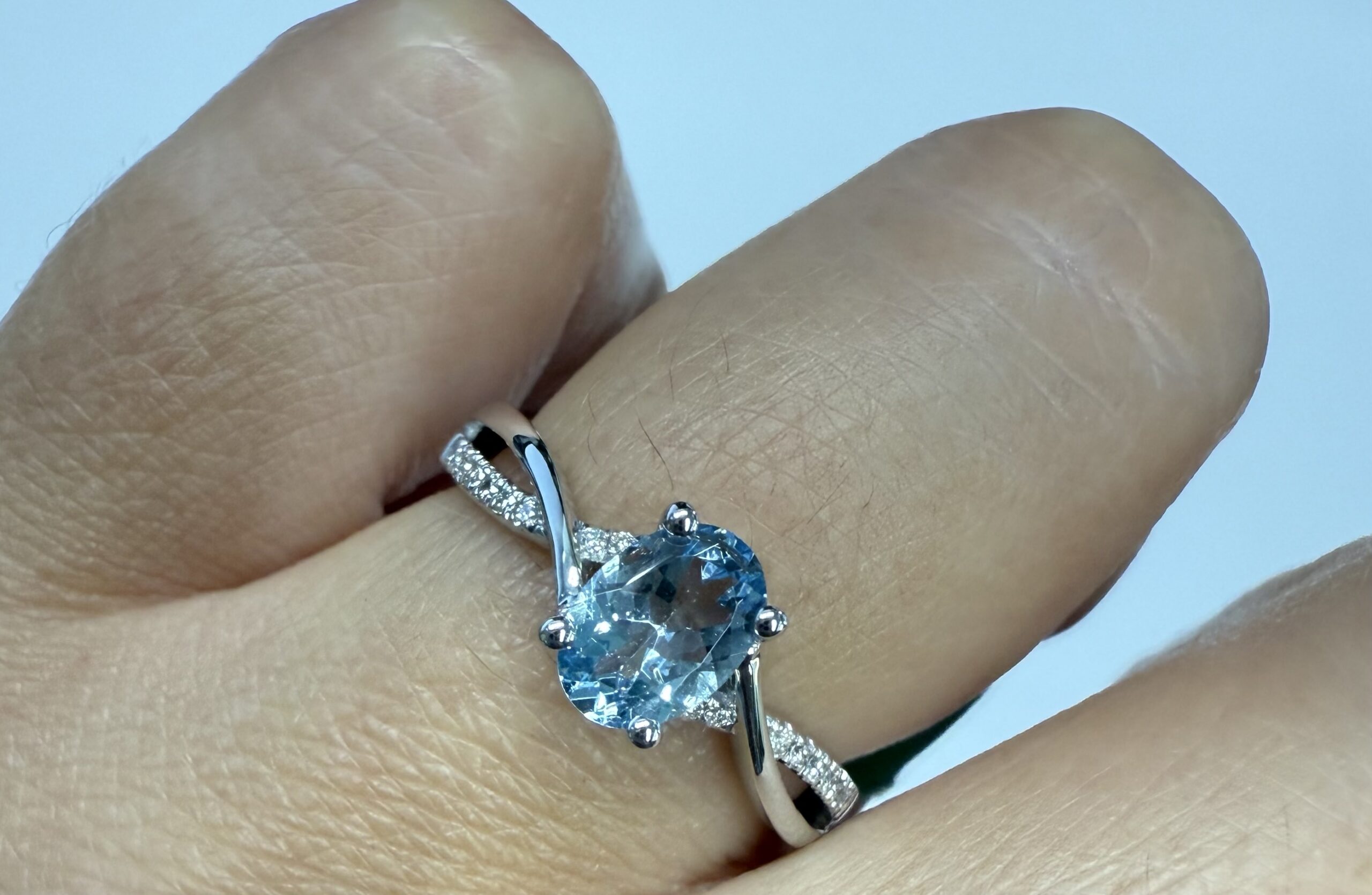 14k White Gold Genuine .77 Cttw Aquamarine & Diamond Ring With Twisted Shank - Image 16
