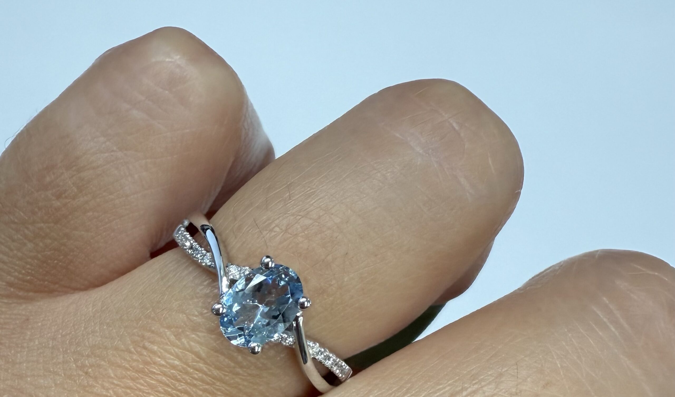 14k White Gold Genuine .77 Cttw Aquamarine & Diamond Ring With Twisted Shank - Image 17