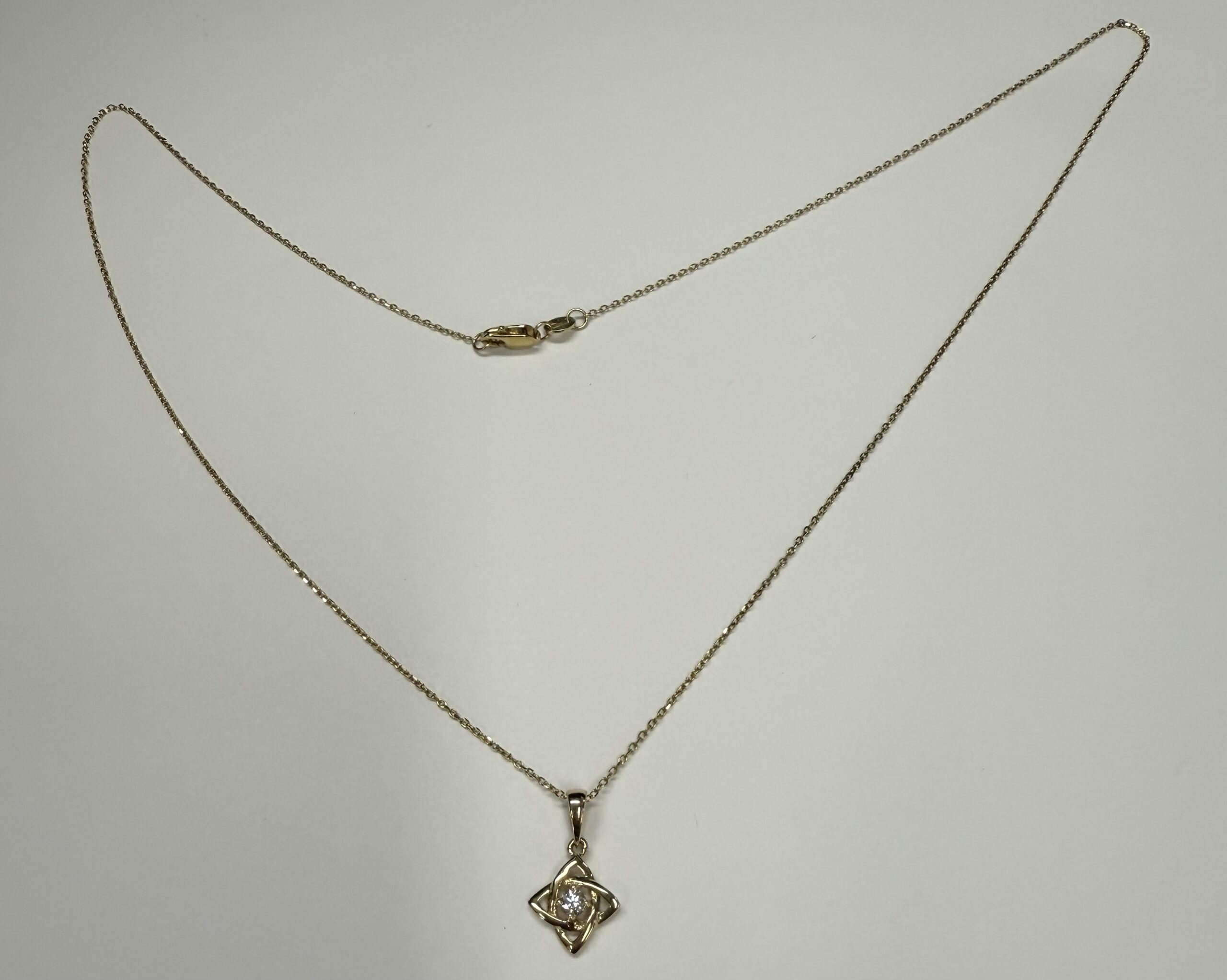 14k Yellow Gold Open Knot Motif Genuine Diamond Pendant - Image 3