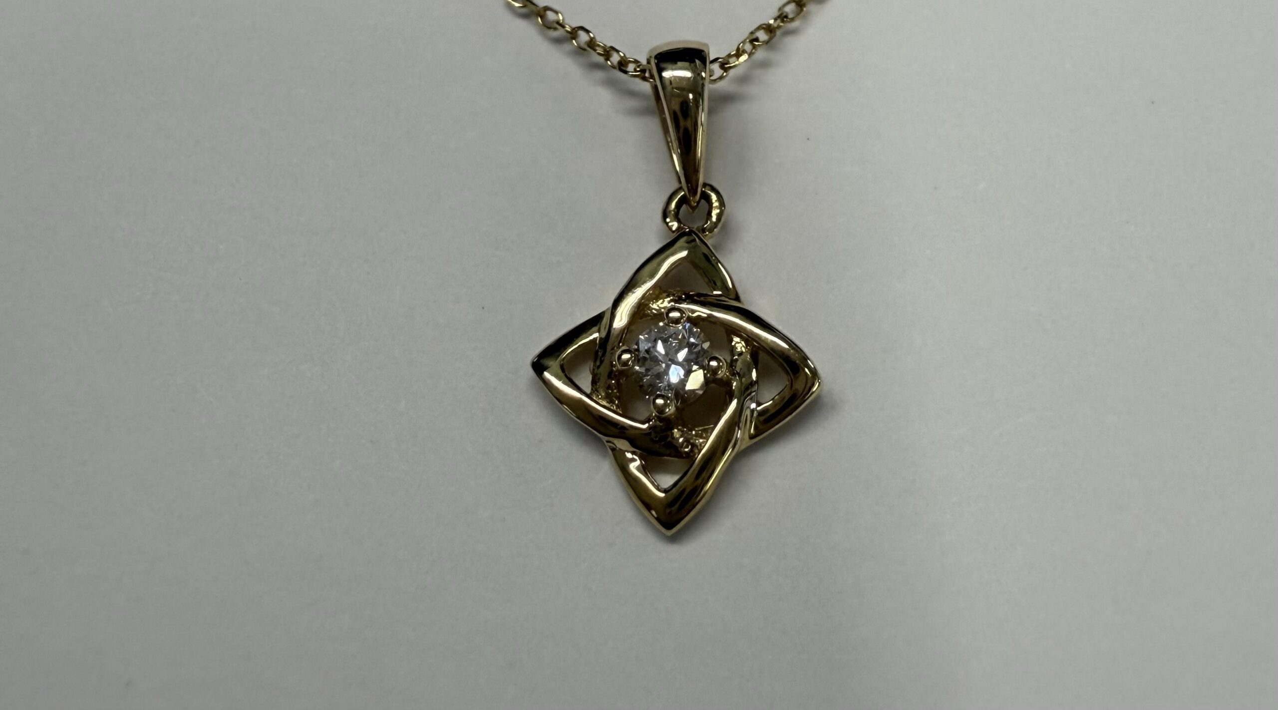 14k Yellow Gold Open Knot Motif Genuine Diamond Pendant - Image 4