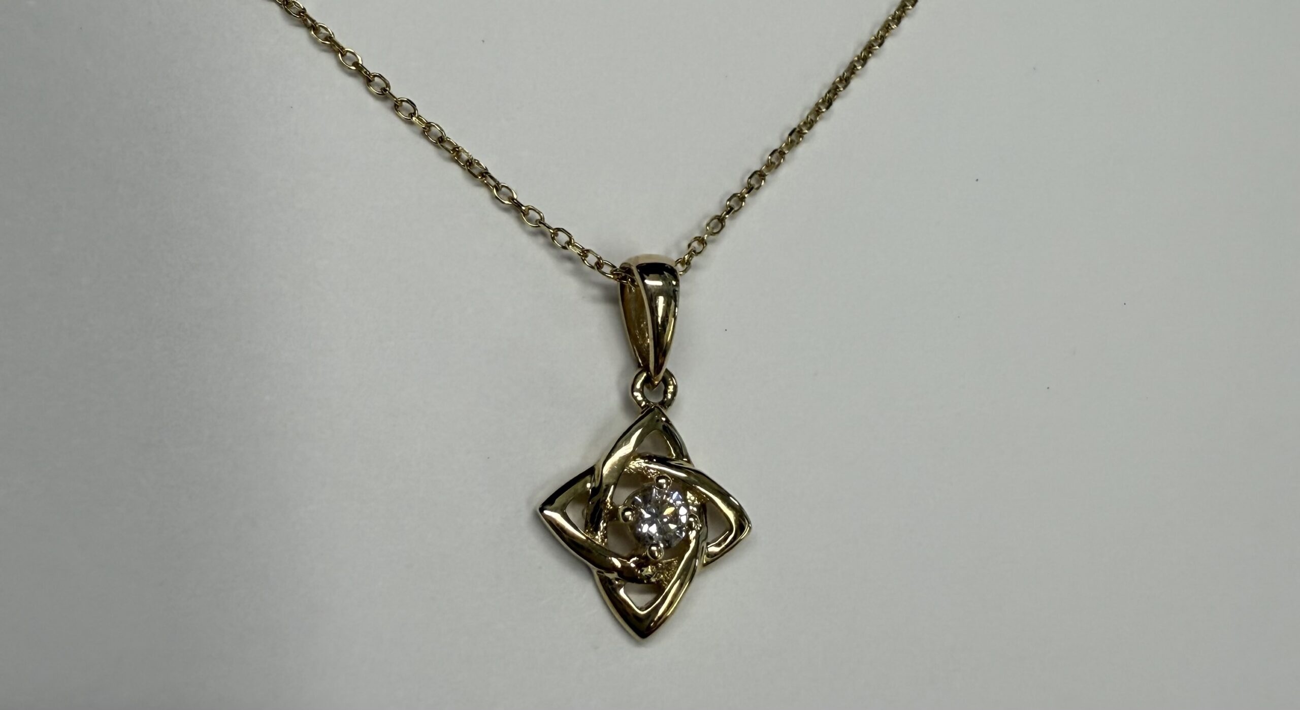 14k Yellow Gold Open Knot Motif Genuine Diamond Pendant - Image 5