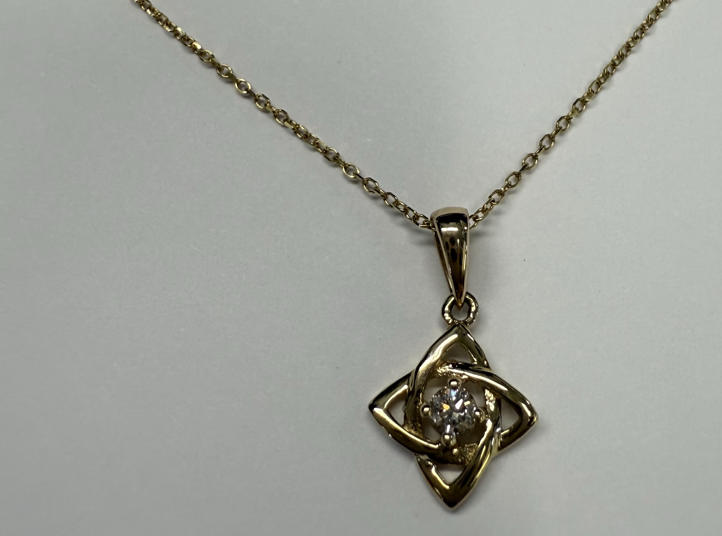 14k Yellow Gold Open Knot Motif Genuine Diamond Pendant - Image 8