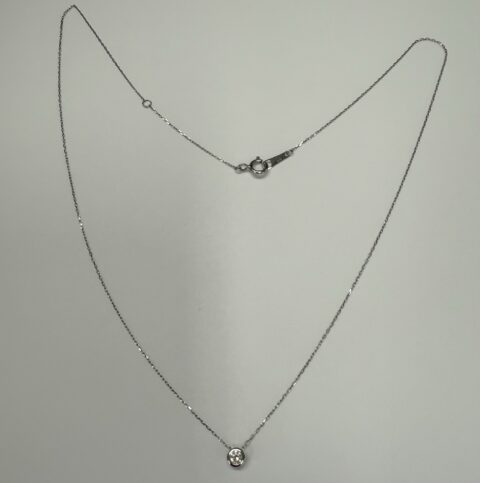 18k White Gold Genuine .10 Cttw Round Brilliant Cut Diamond Bezel Slide Pendant