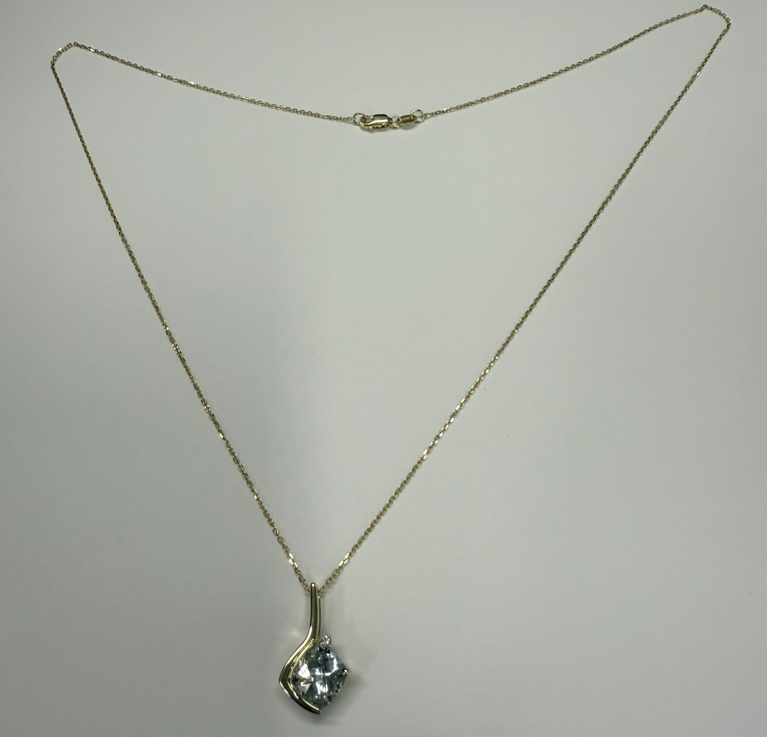 14k Yellow Gold Genuine 1.47 Carat Aquamarine & Diamond Freeform