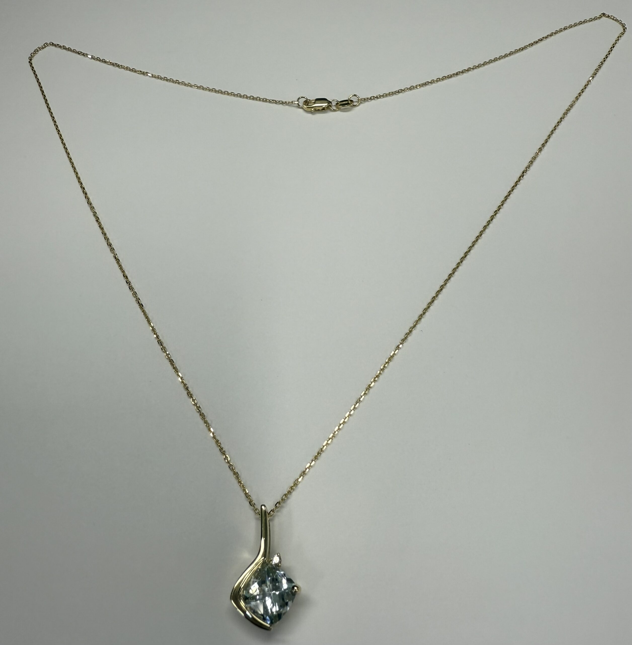 14k Yellow Gold Genuine 1.47 Carat Aquamarine & Diamond Freeform - Image 6