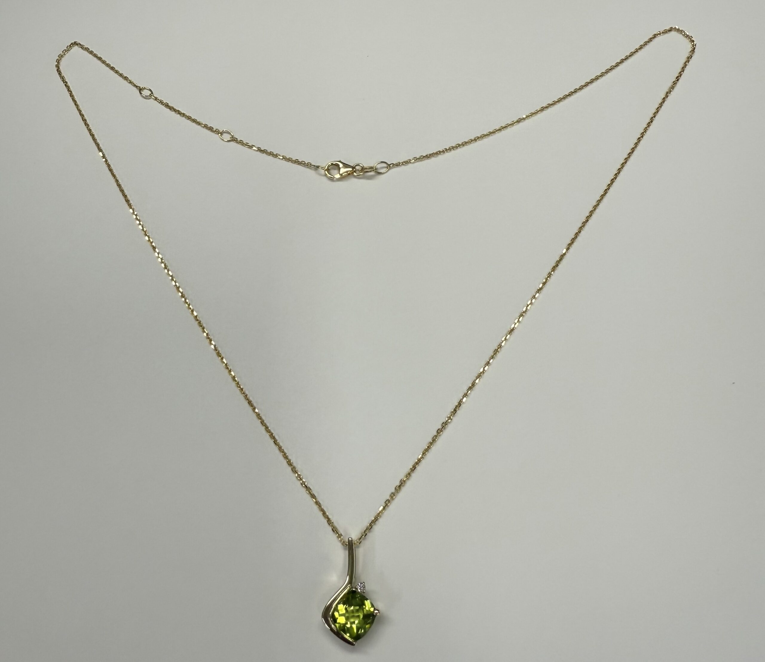 14k Yellow Gold Genuine 1.80 Carat Peridot & .02 Cttw Diamond Freeform Pendant - Image 3