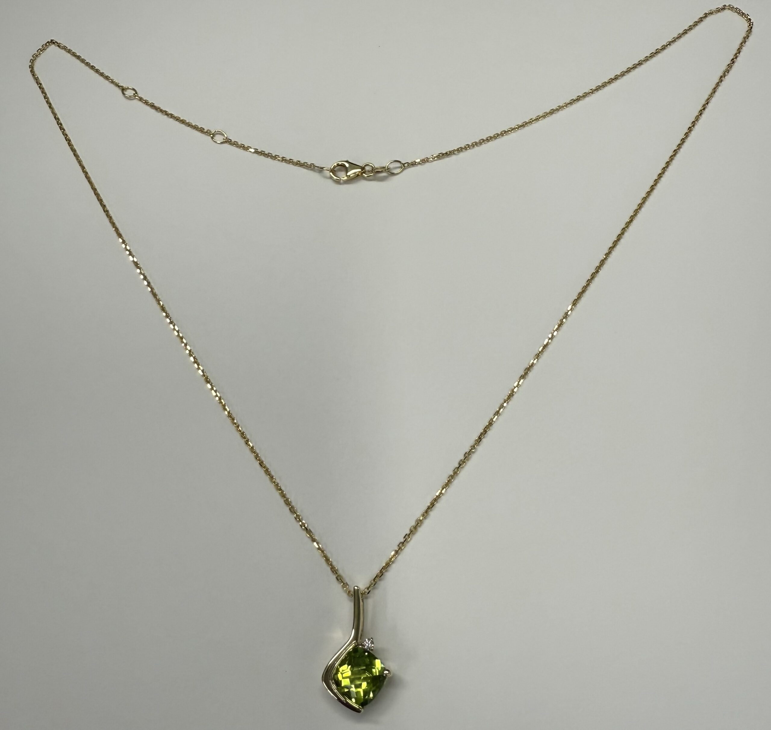 14k Yellow Gold Genuine 1.80 Carat Peridot & .02 Cttw Diamond Freeform Pendant - Image 2