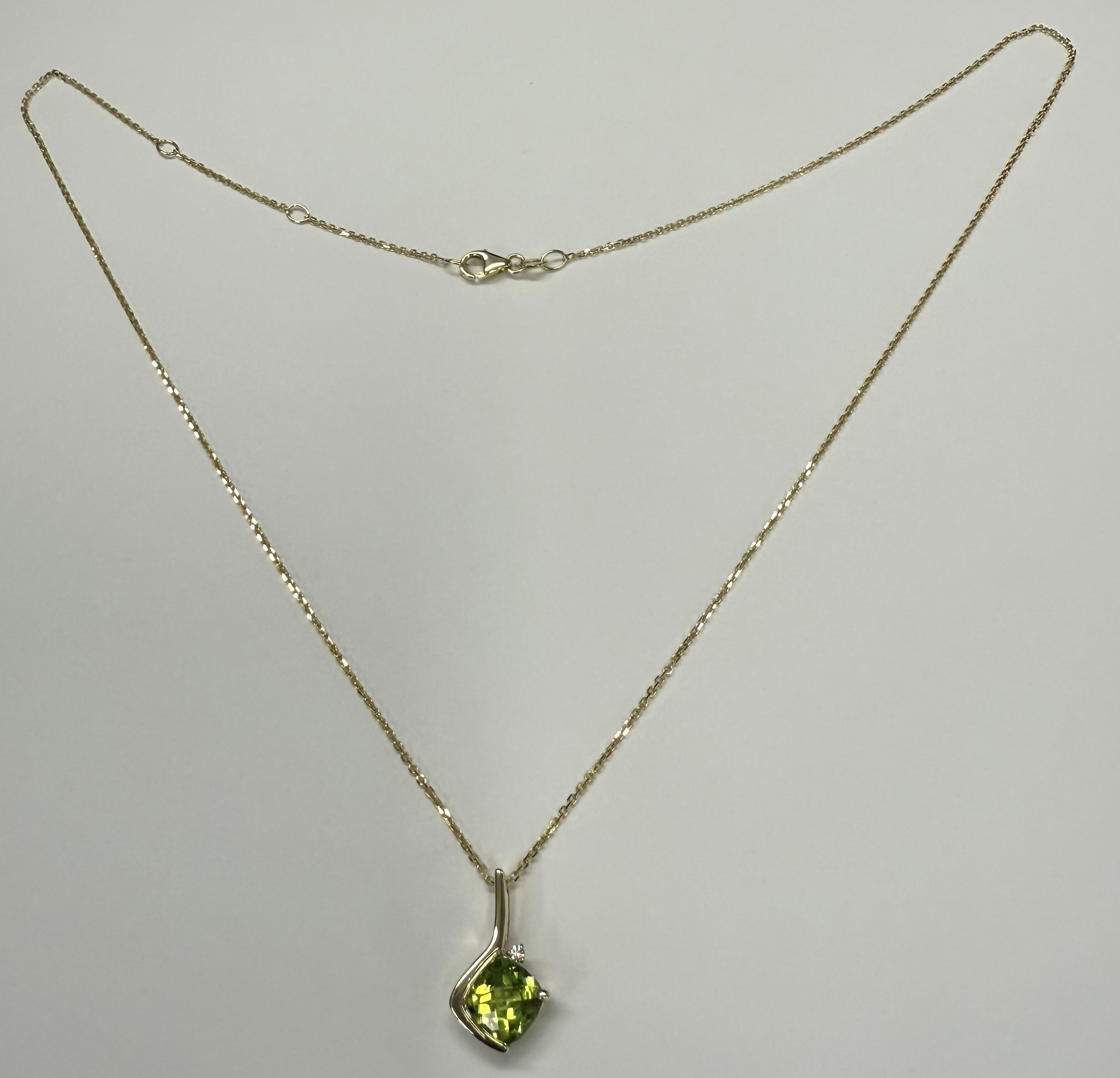 14k Yellow Gold Genuine 1.80 Carat Peridot & .02 Cttw Diamond Freeform Pendant - Image 4