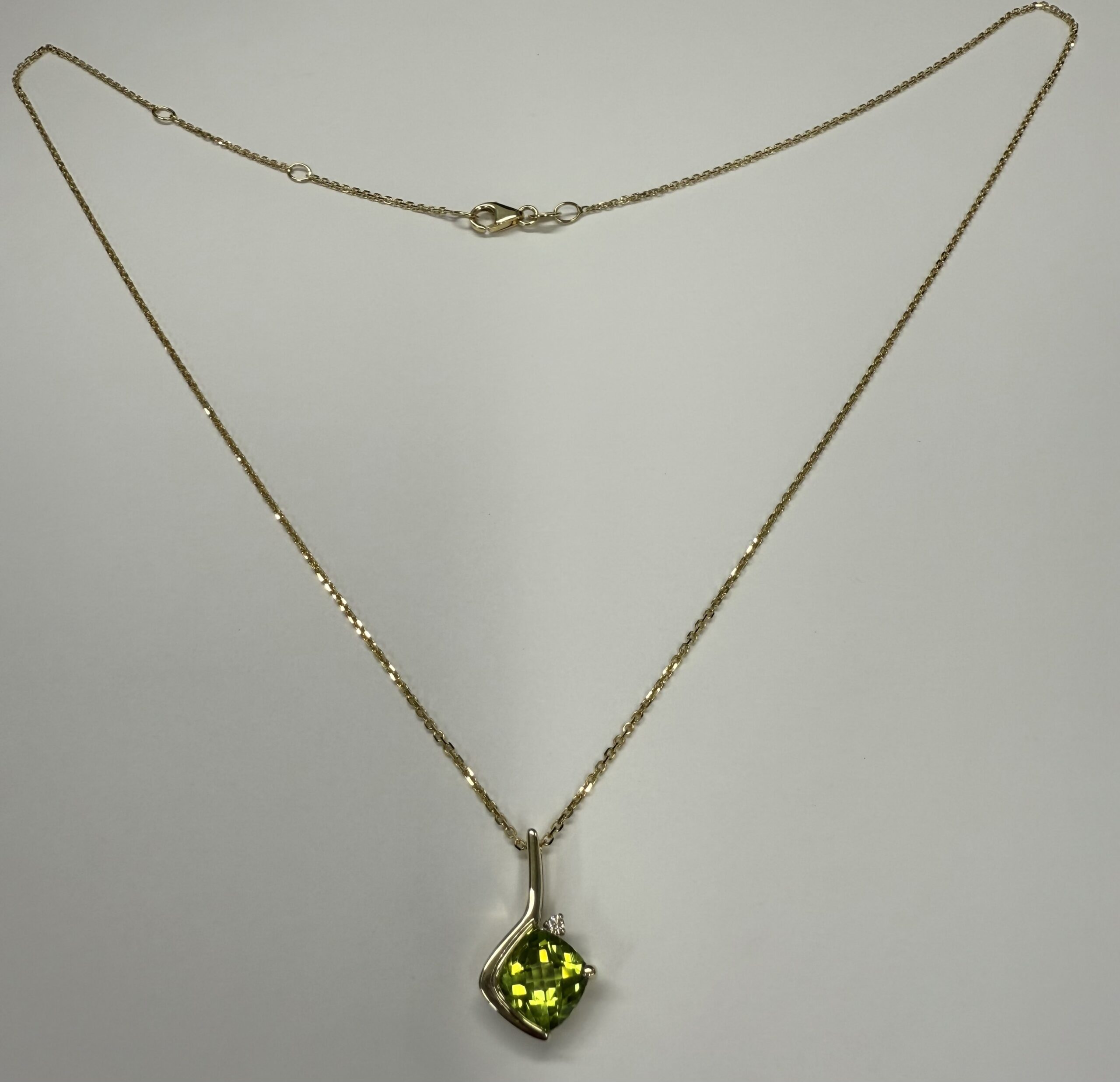 14k Yellow Gold Genuine 1.80 Carat Peridot & .02 Cttw Diamond Freeform Pendant - Image 10