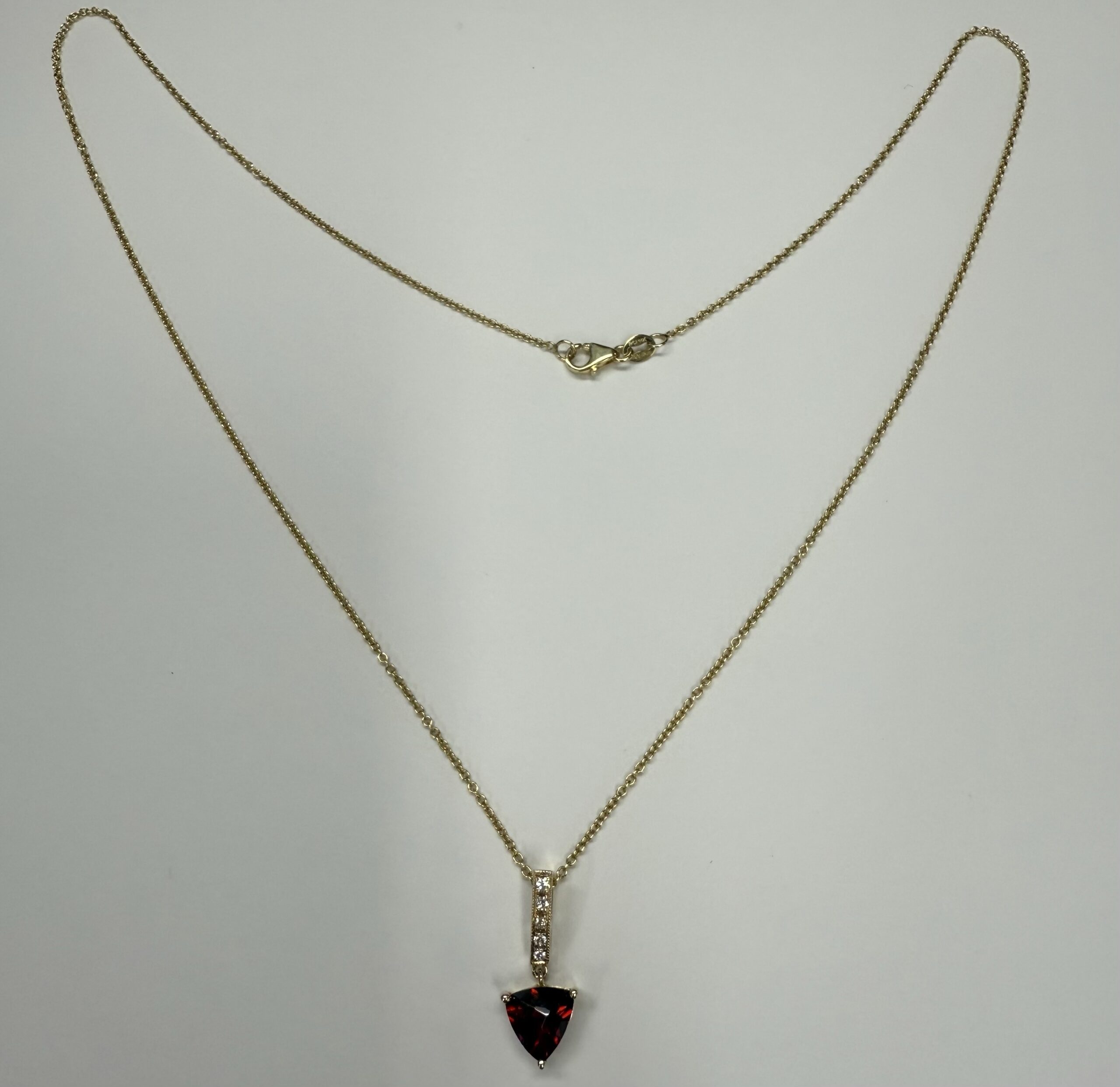 14k Yellow Gold Genuine 1.50 Carat Garnet & Diamond Dangle Pendant