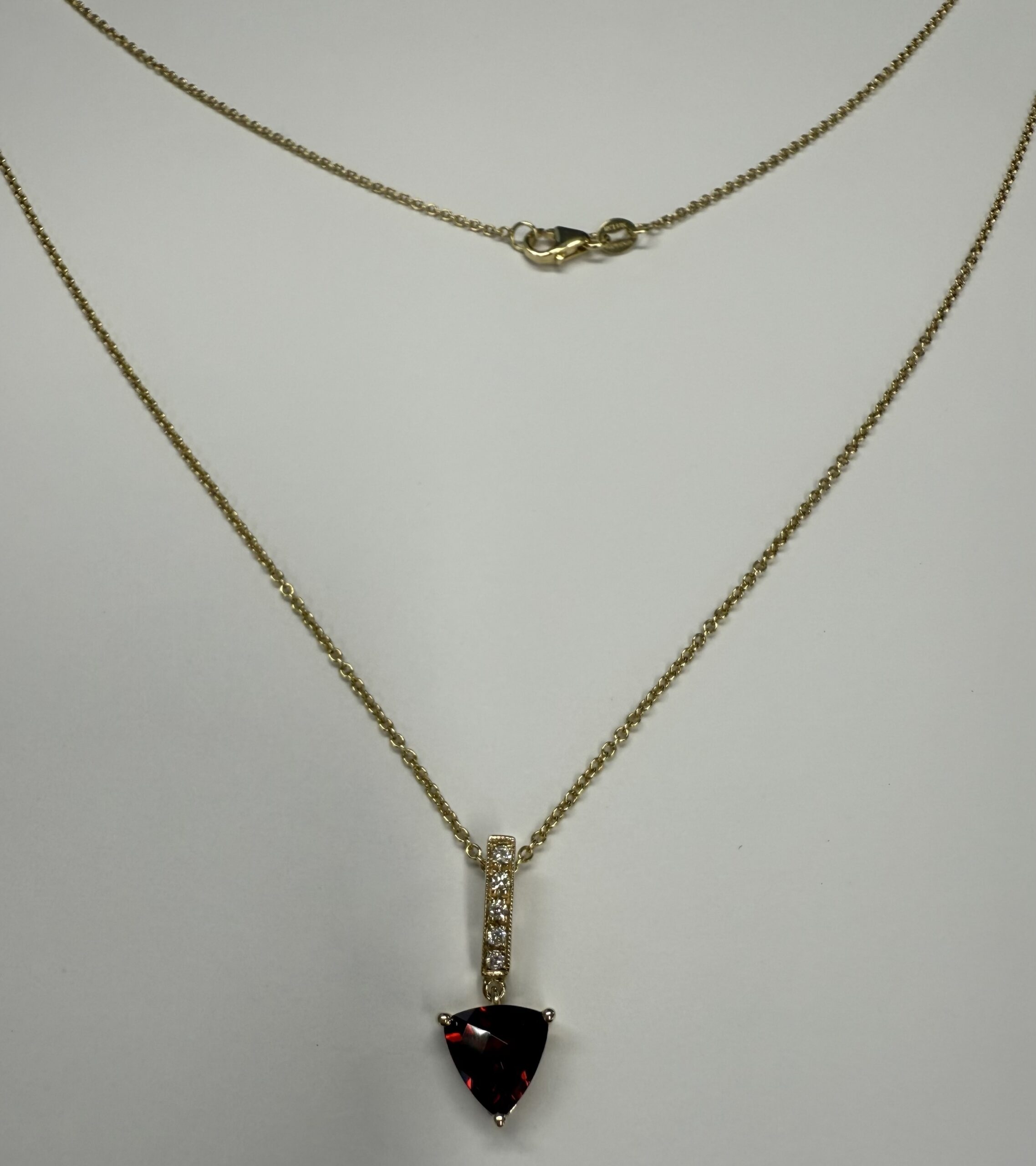 14k Yellow Gold Genuine 1.50 Carat Garnet & Diamond Dangle Pendant - Image 3