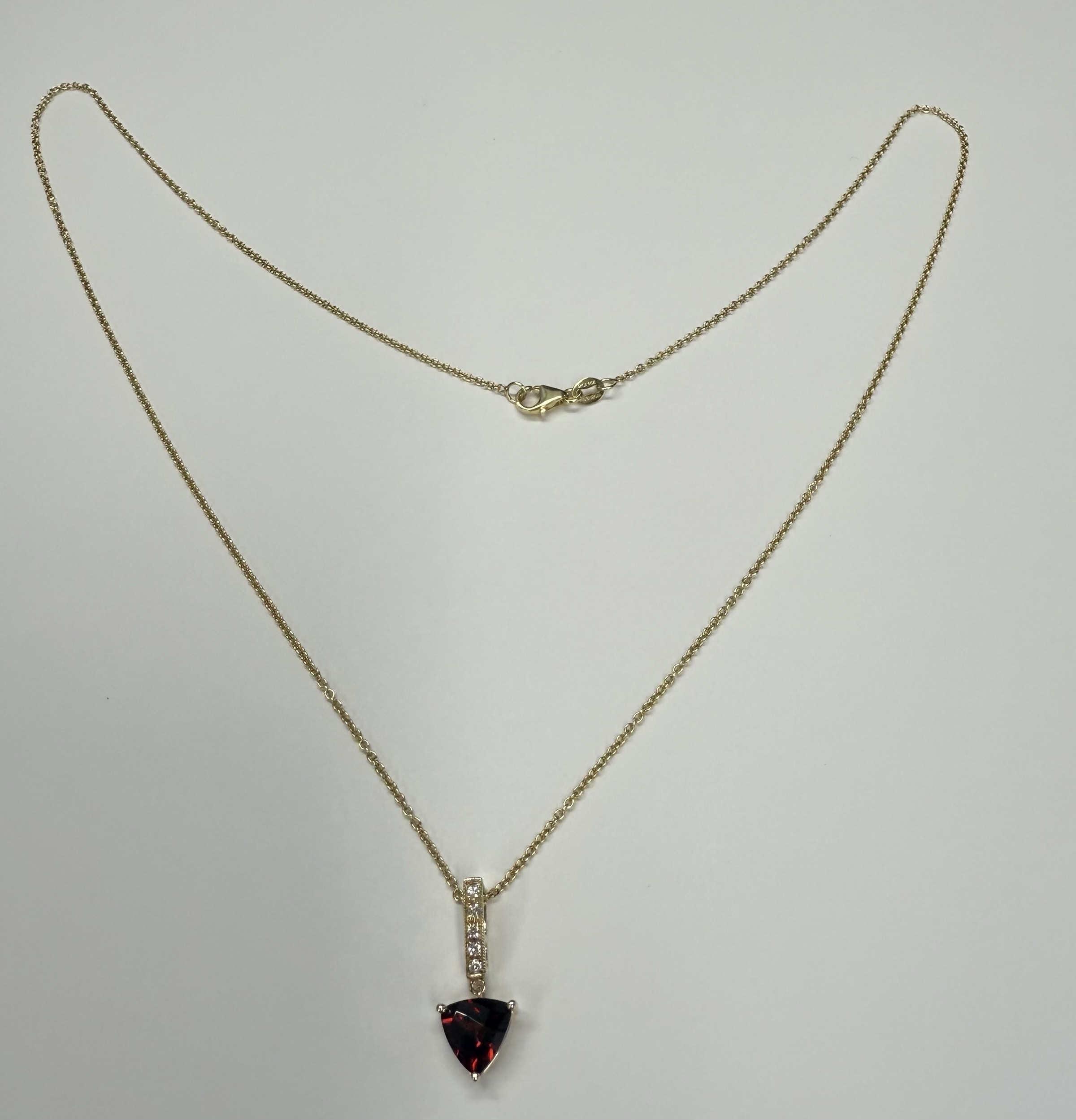 14k Yellow Gold Genuine 1.50 Carat Garnet & Diamond Dangle Pendant - Image 8