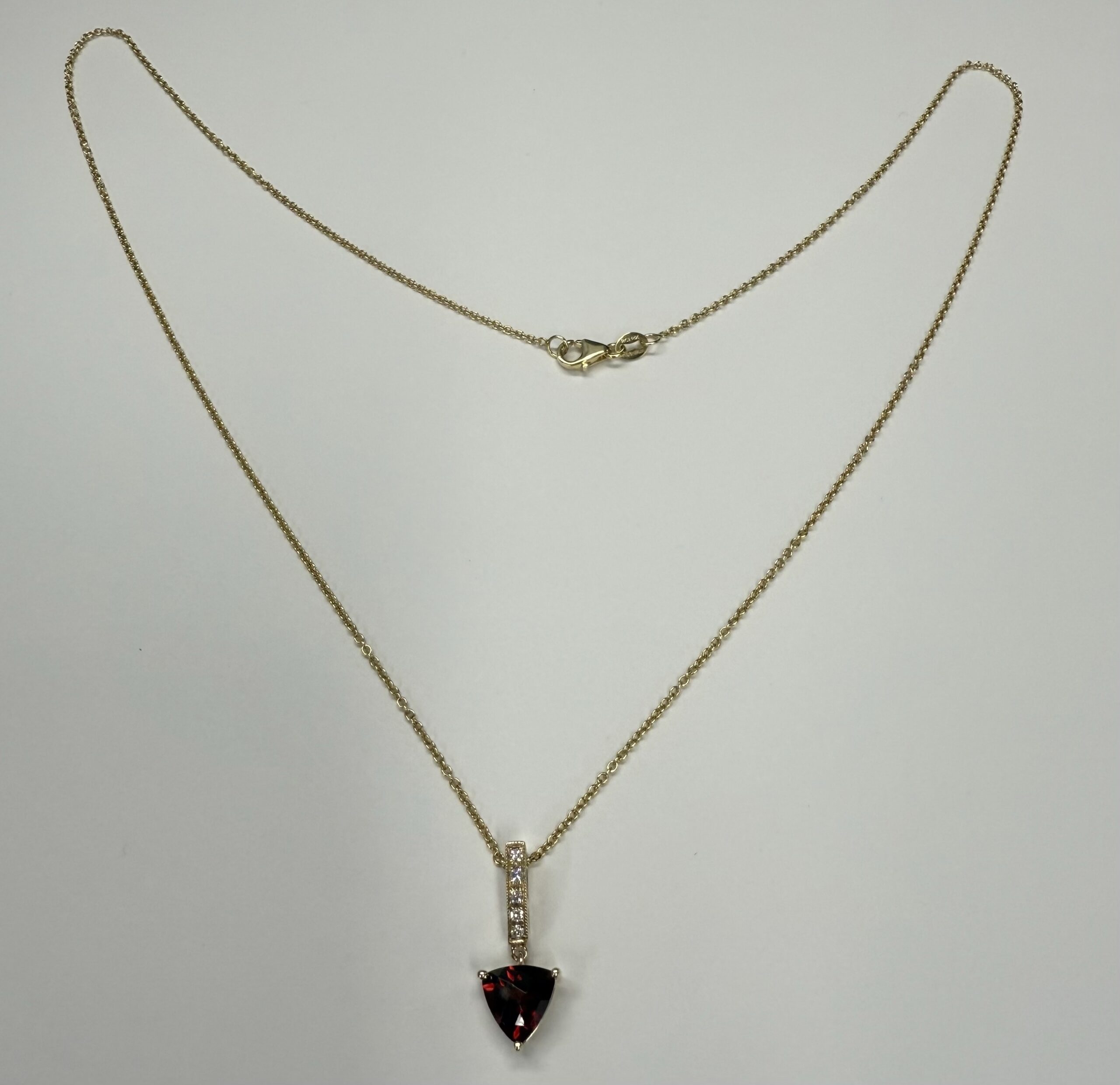 14k Yellow Gold Genuine 1.50 Carat Garnet & Diamond Dangle Pendant - Image 9