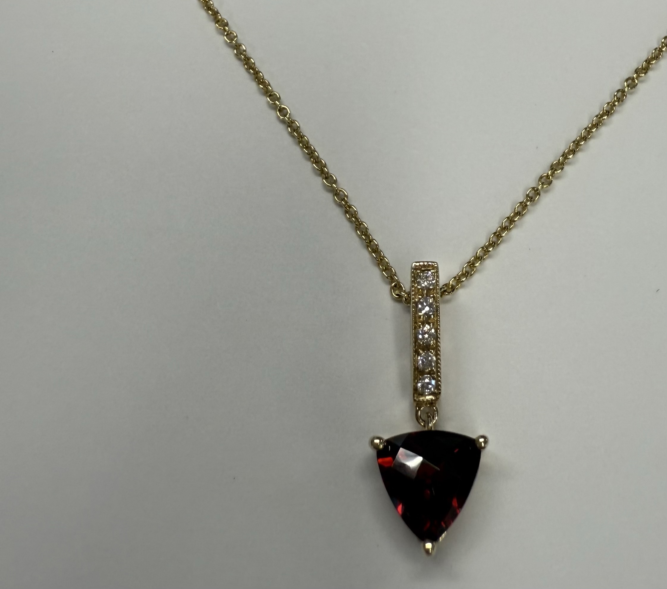 14k Yellow Gold Genuine 1.50 Carat Garnet & Diamond Dangle Pendant - Image 11