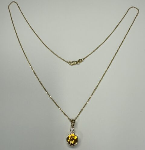 14k Yellow Gold Genuine 1.20 Carat Citrine & Diamond Bezel Dangle Pendant