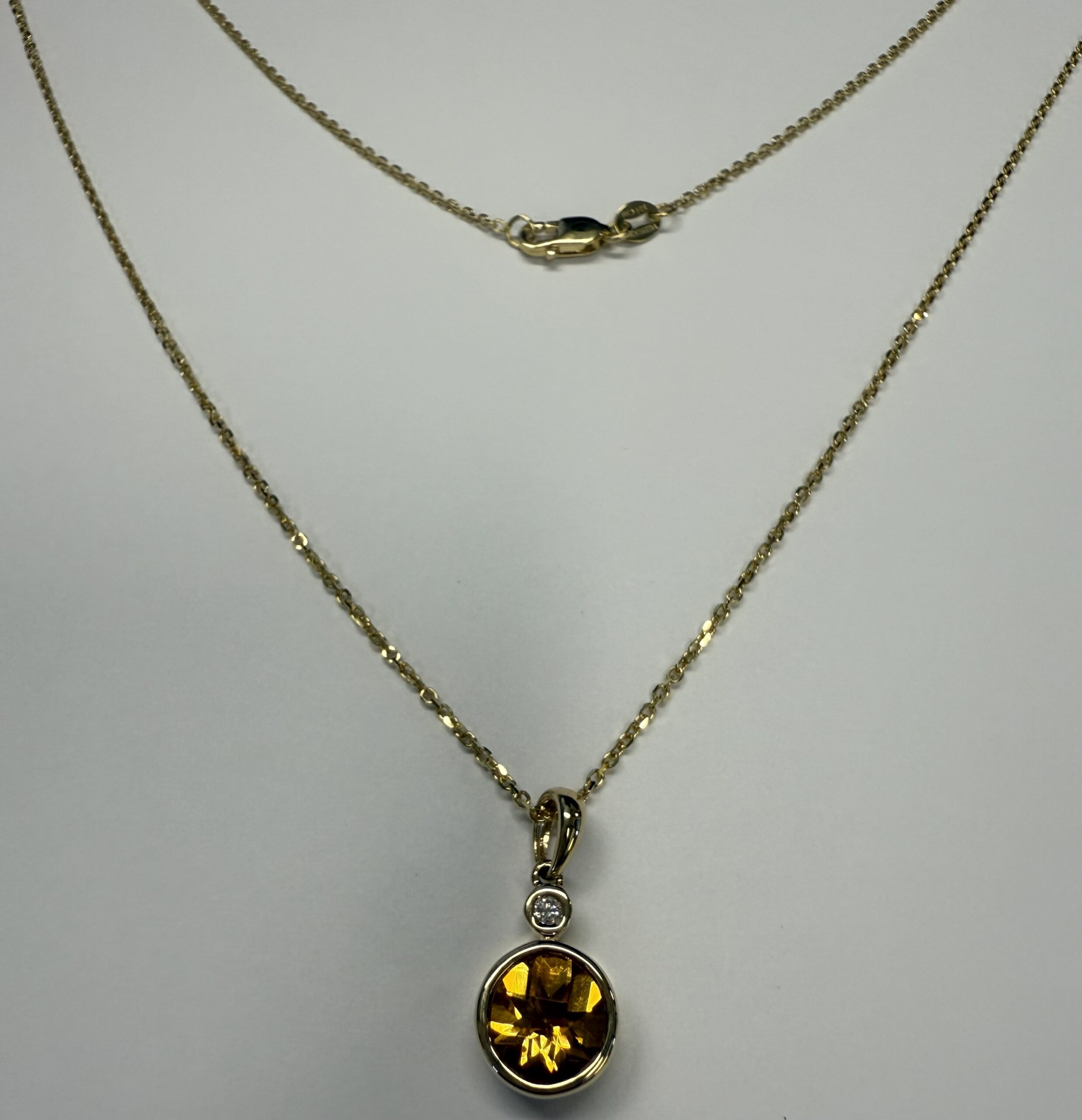 14k Yellow Gold Genuine 1.20 Carat Citrine & Diamond Bezel Dangle Pendant - Image 3