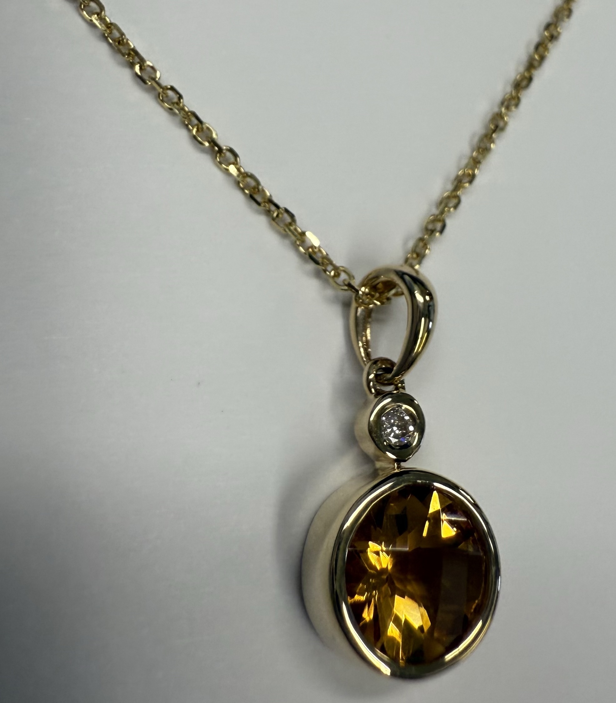 14k Yellow Gold Genuine 1.20 Carat Citrine & Diamond Bezel Dangle Pendant - Image 6