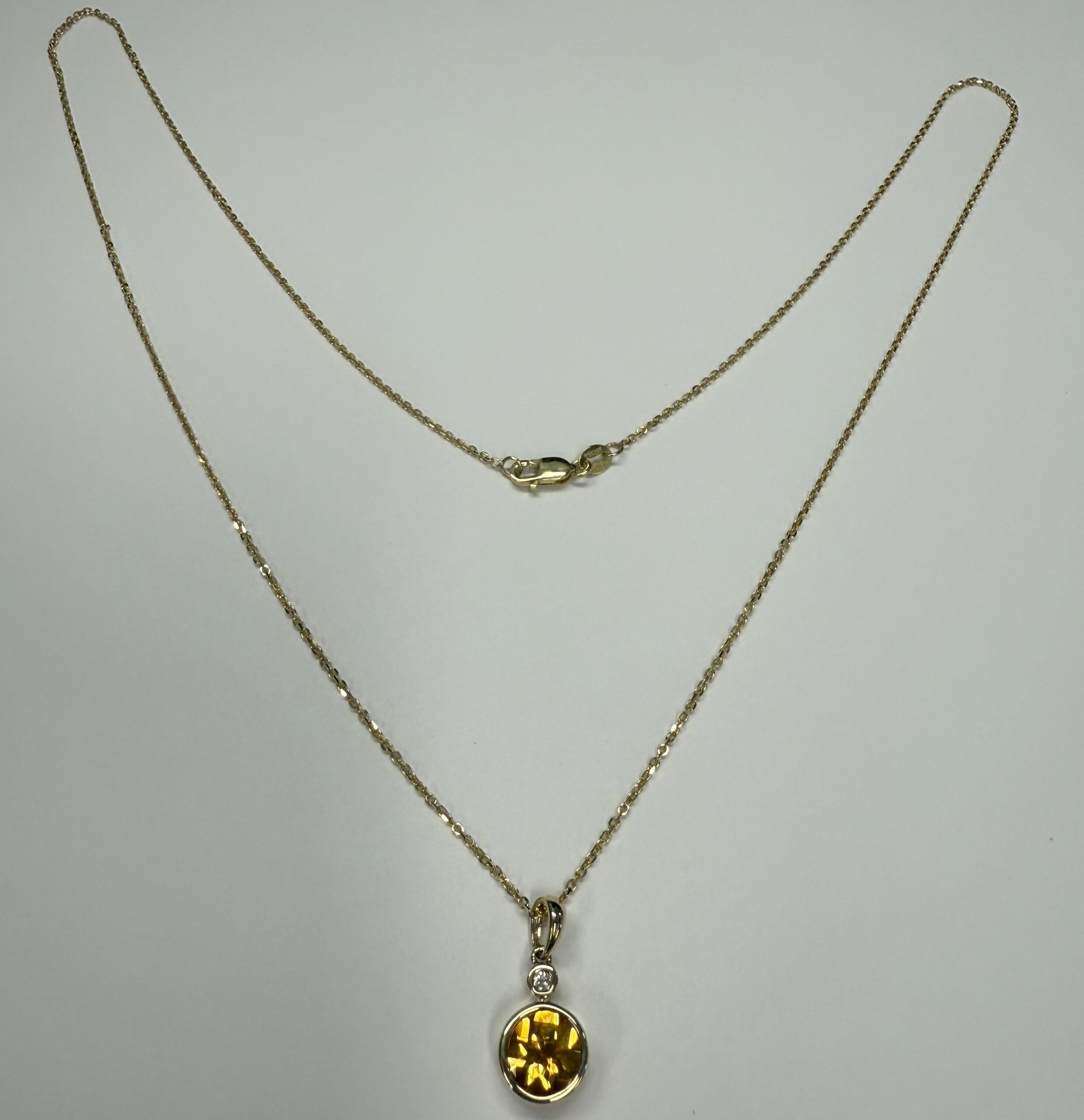 14k Yellow Gold Genuine 1.20 Carat Citrine & Diamond Bezel Dangle Pendant - Image 8