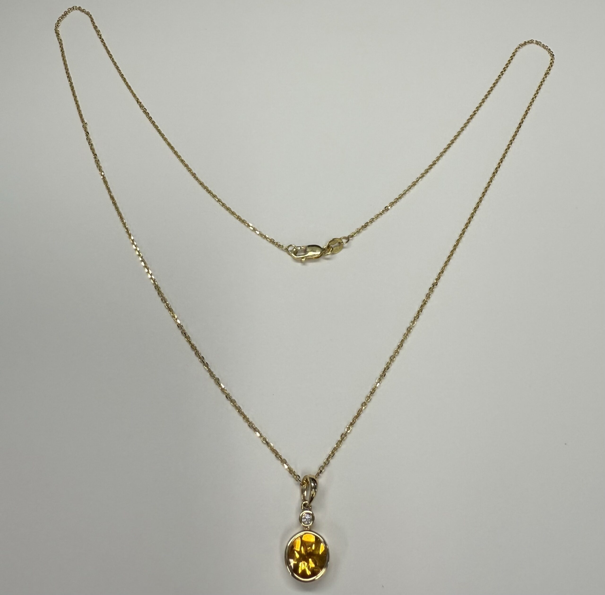 14k Yellow Gold Genuine 1.20 Carat Citrine & Diamond Bezel Dangle Pendant - Image 9