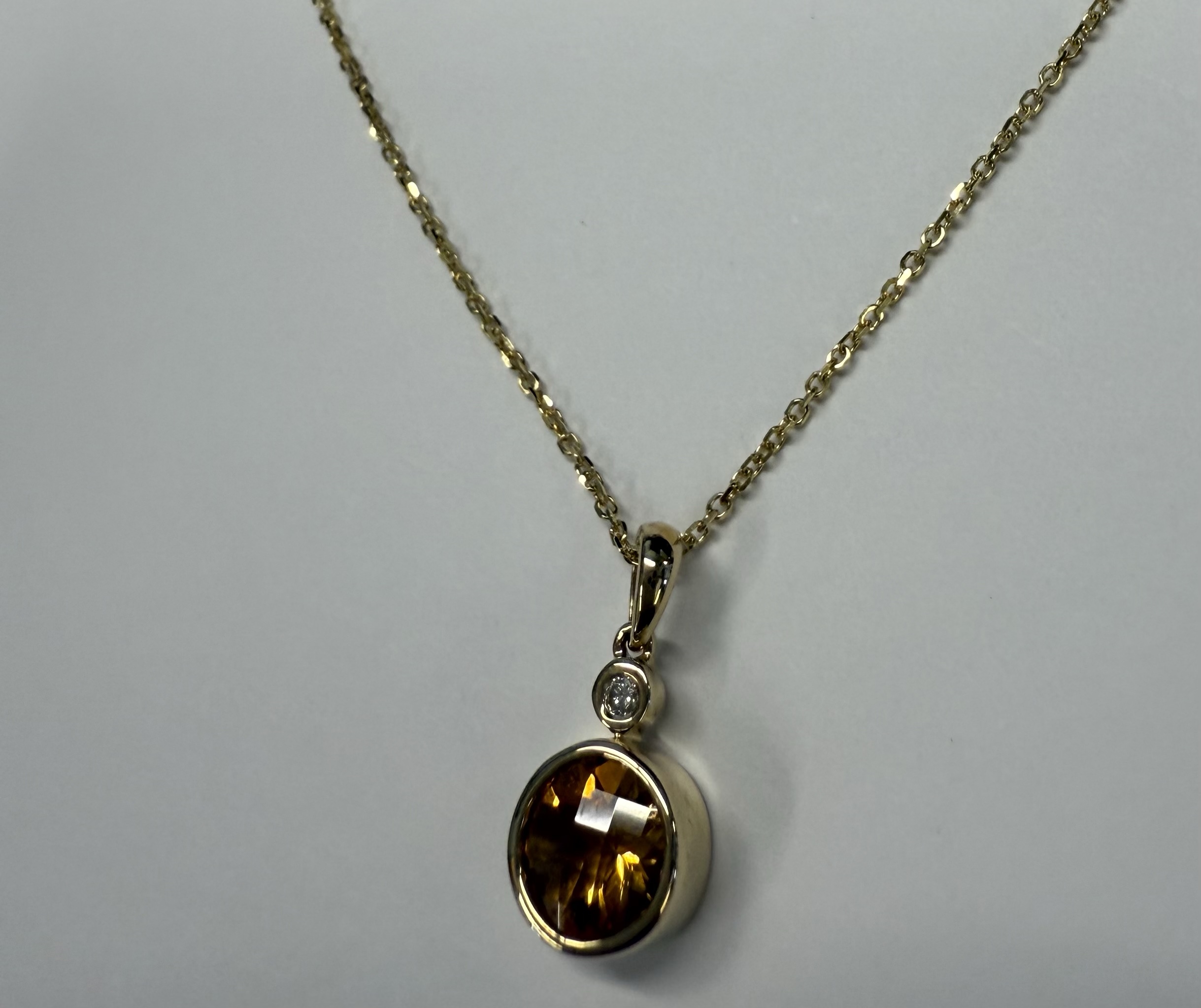 14k Yellow Gold Genuine 1.20 Carat Citrine & Diamond Bezel Dangle Pendant - Image 11