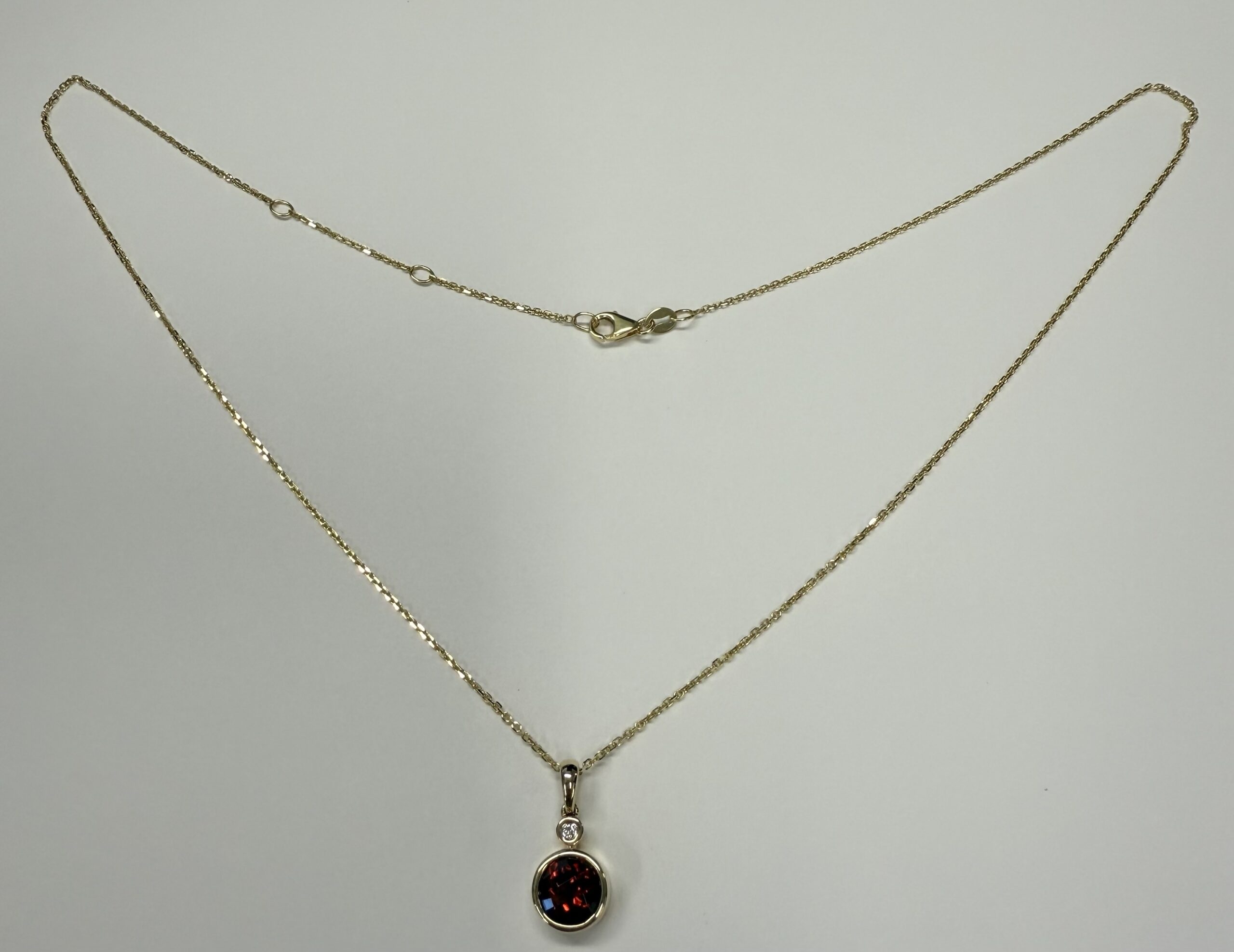14k Yellow Gold Genuine 1.55 Carat Garnet & .03 Cttw Diamond Bezel Dangle Pendant - Image 2