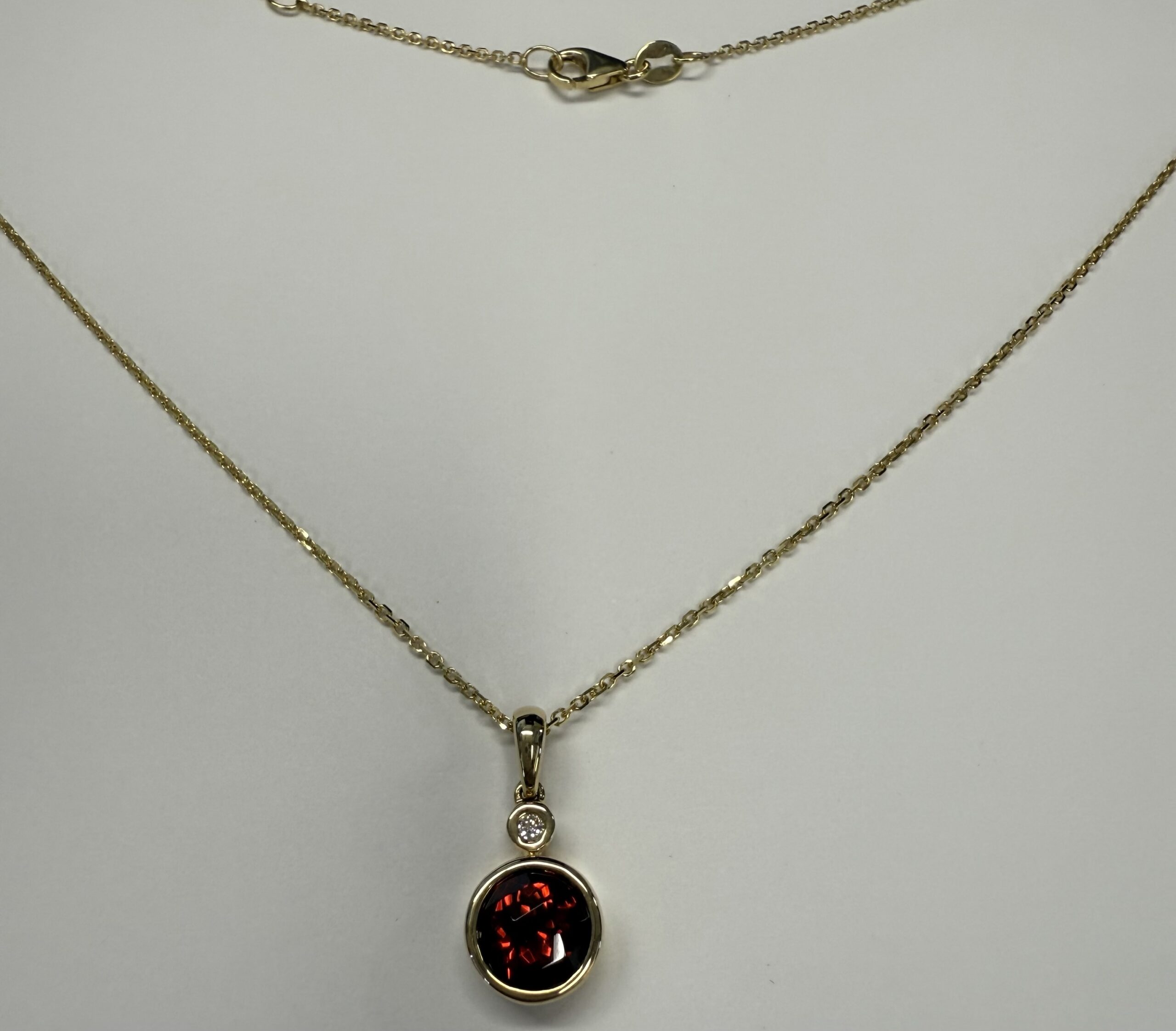14k Yellow Gold Genuine 1.55 Carat Garnet & .03 Cttw Diamond Bezel Dangle Pendant - Image 4