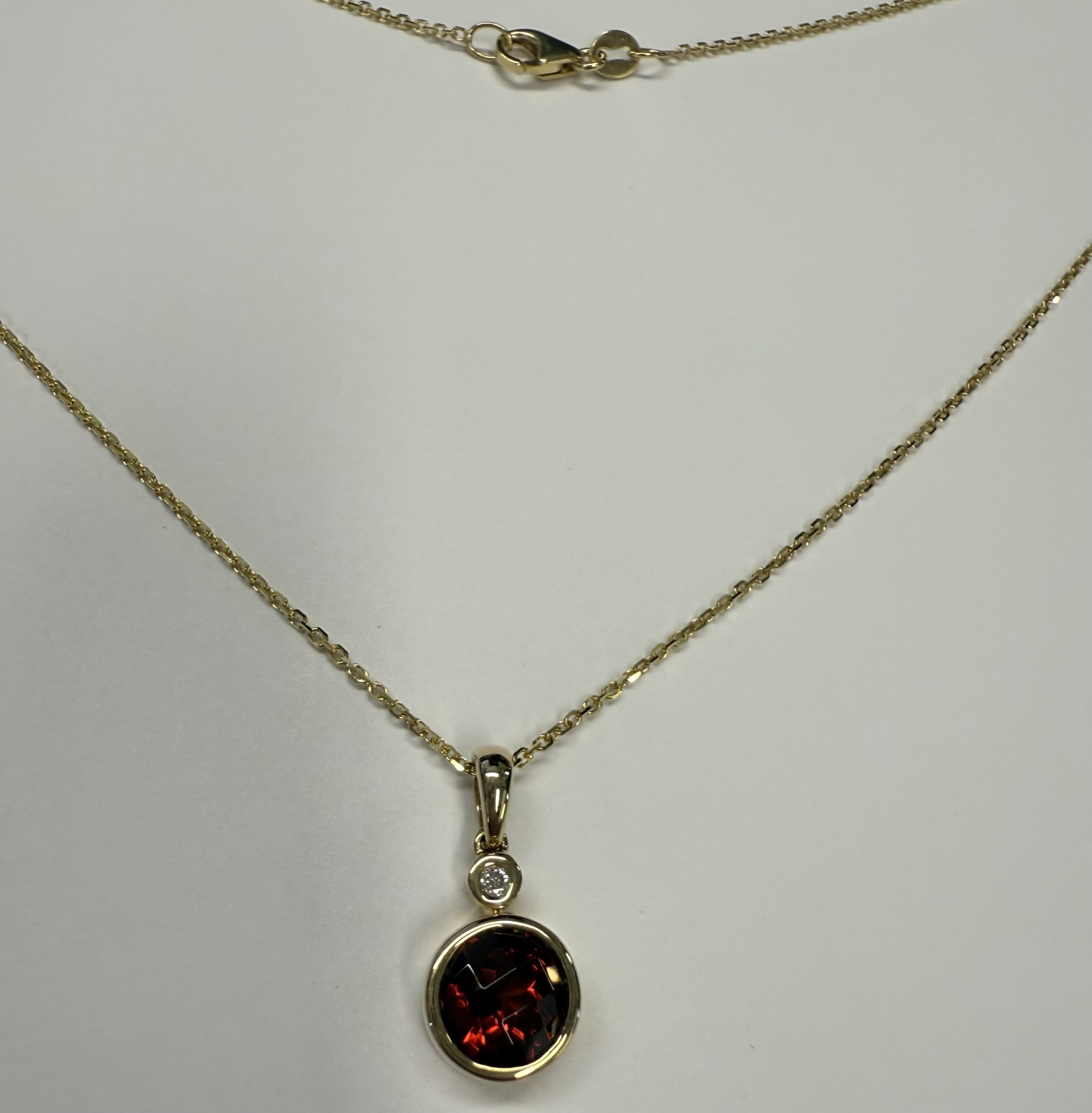 14k Yellow Gold Genuine 1.55 Carat Garnet & .03 Cttw Diamond Bezel Dangle Pendant - Image 5