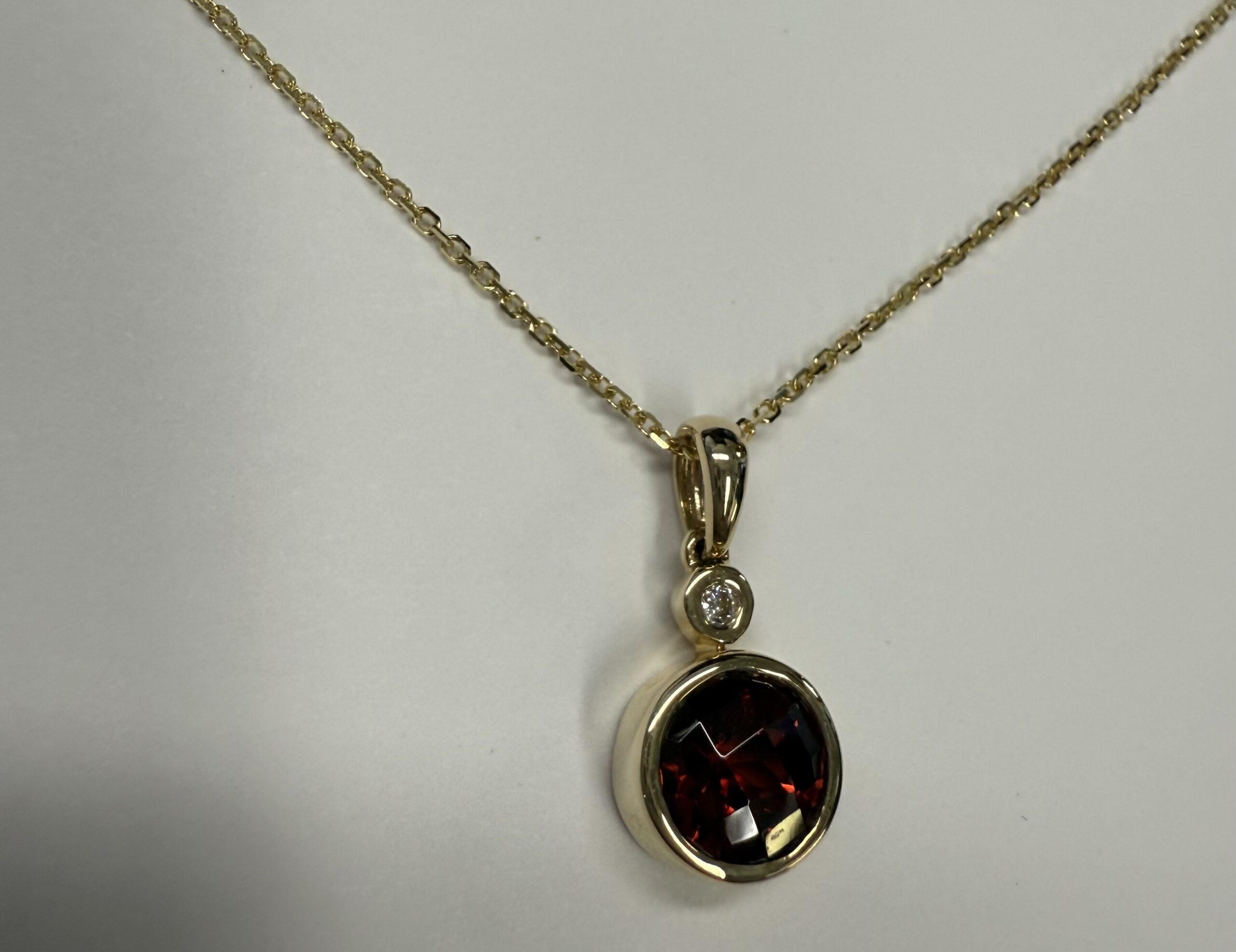 14k Yellow Gold Genuine 1.55 Carat Garnet & .03 Cttw Diamond Bezel Dangle Pendant - Image 6