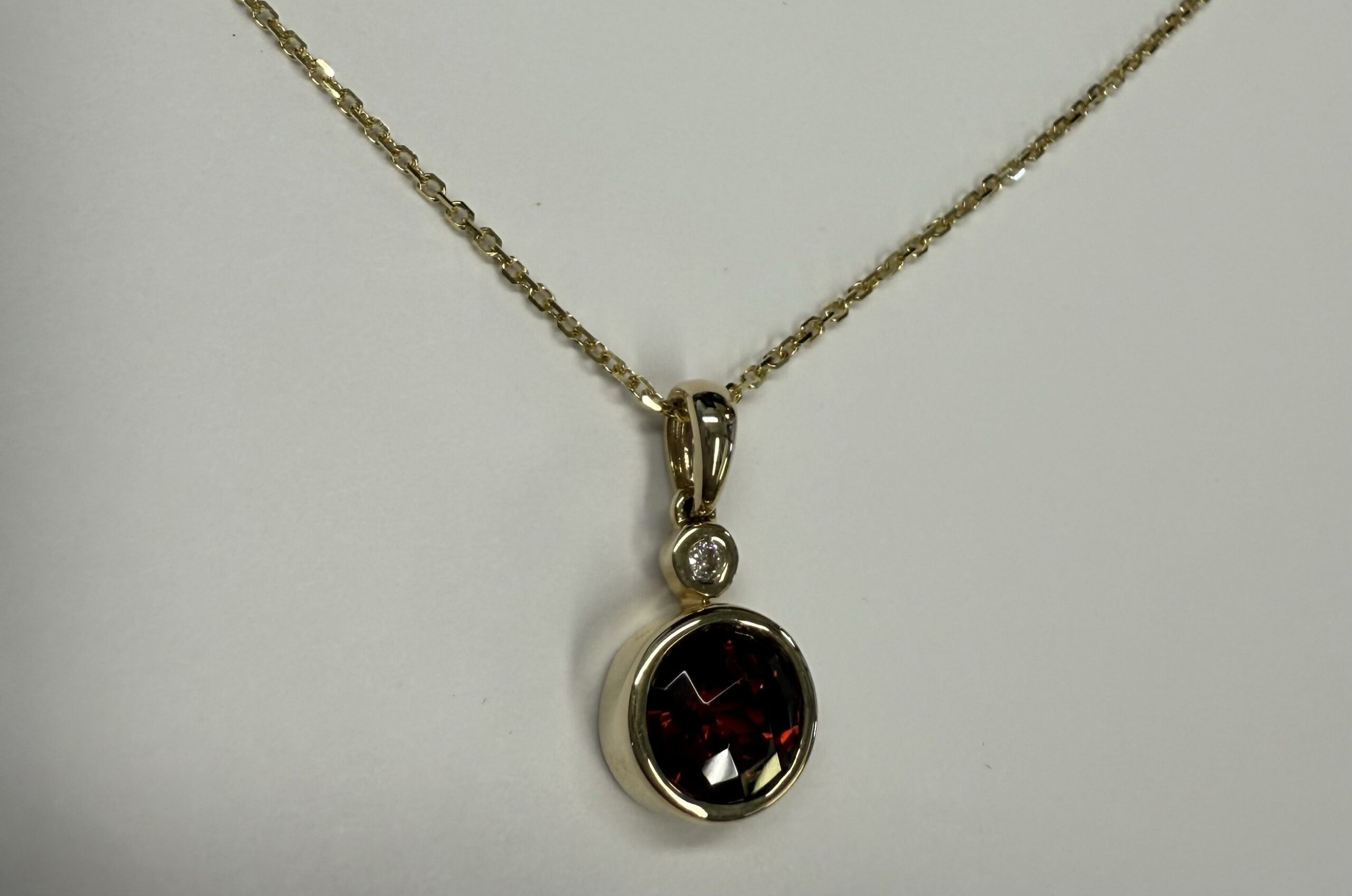 14k Yellow Gold Genuine 1.55 Carat Garnet & .03 Cttw Diamond Bezel Dangle Pendant - Image 7