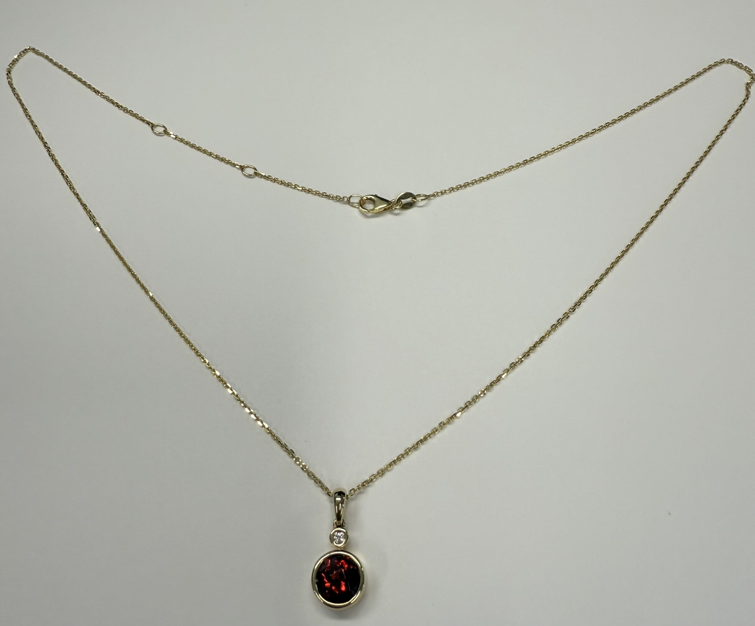 14k Yellow Gold Genuine 1.55 Carat Garnet & .03 Cttw Diamond Bezel Dangle Pendant - Image 12
