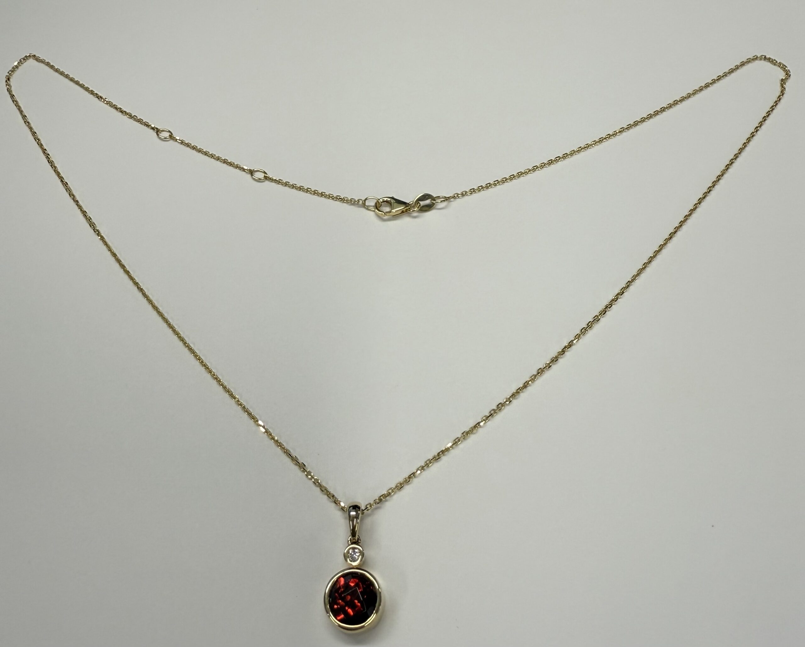 14k Yellow Gold Genuine 1.55 Carat Garnet & .03 Cttw Diamond Bezel Dangle Pendant - Image 13