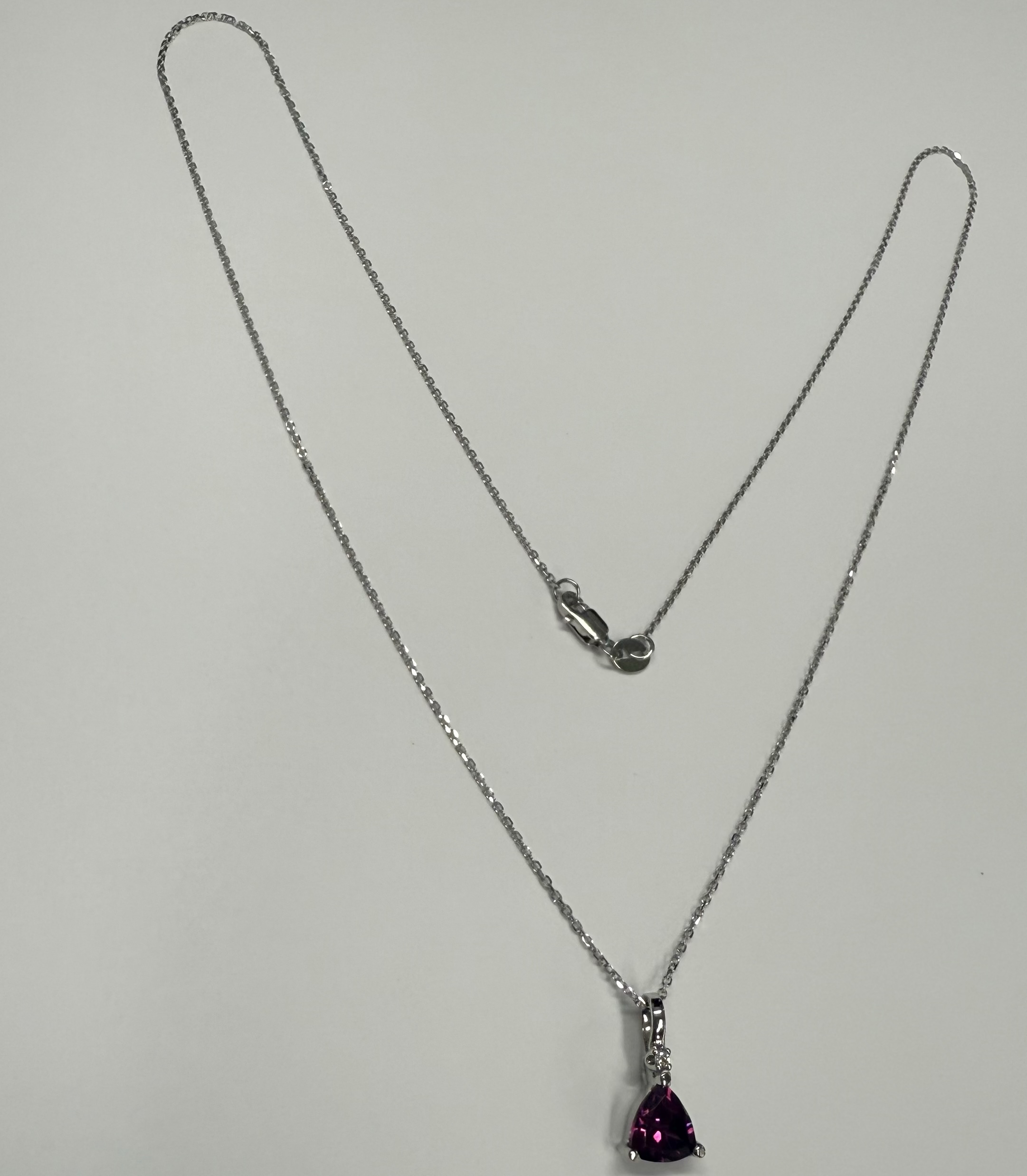 14k White Gold Genuine .85 Carat Rhodolite Garnet & Diamond Dangle Pendant - Image 2