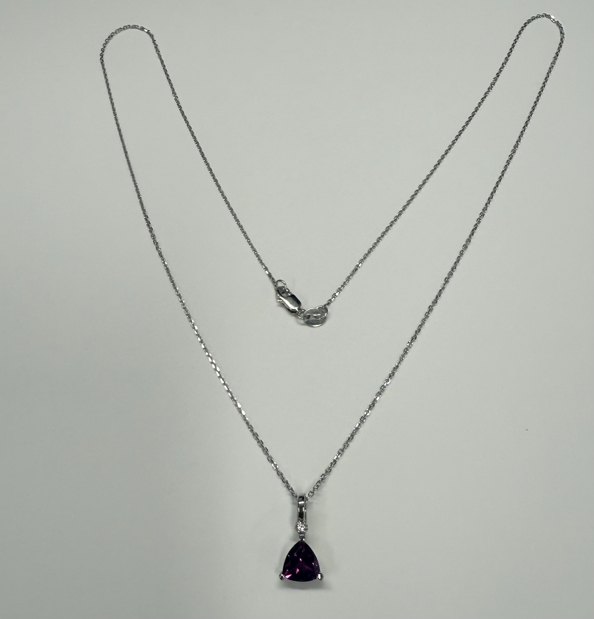 14k White Gold Genuine .85 Carat Rhodolite Garnet & Diamond Dangle Pendant - Image 6