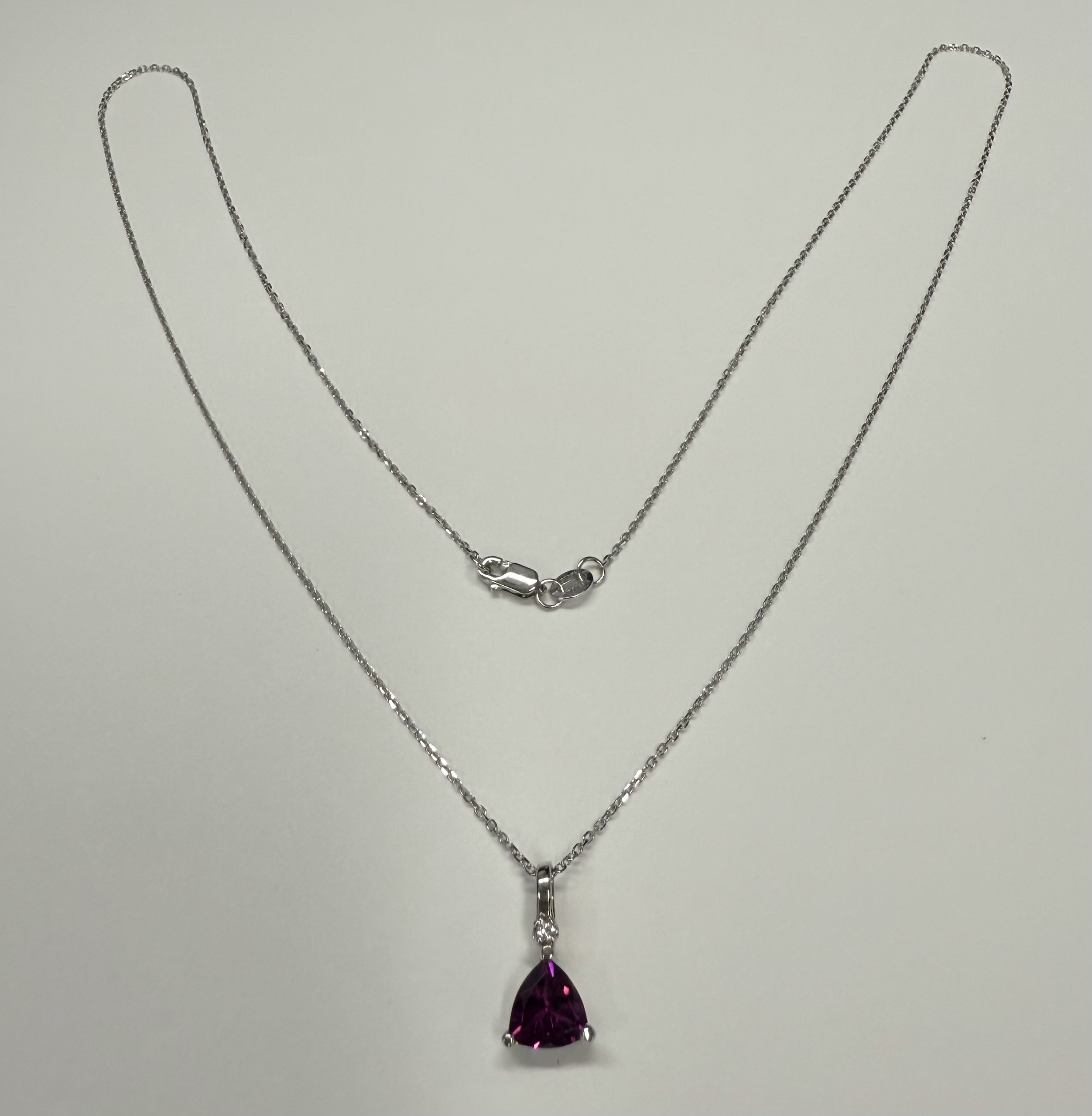 14k White Gold Genuine .85 Carat Rhodolite Garnet & Diamond Dangle Pendant - Image 10