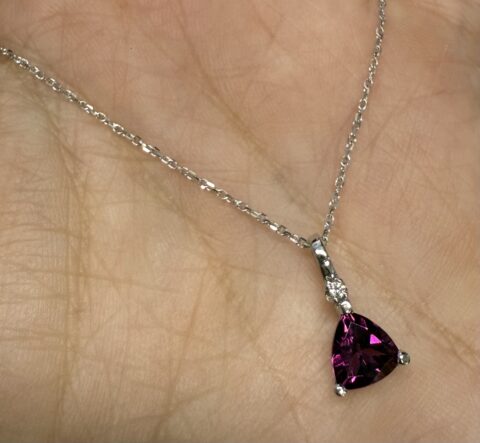 14k White Gold Genuine .85 Carat Rhodolite Garnet & Diamond Dangle Pendant