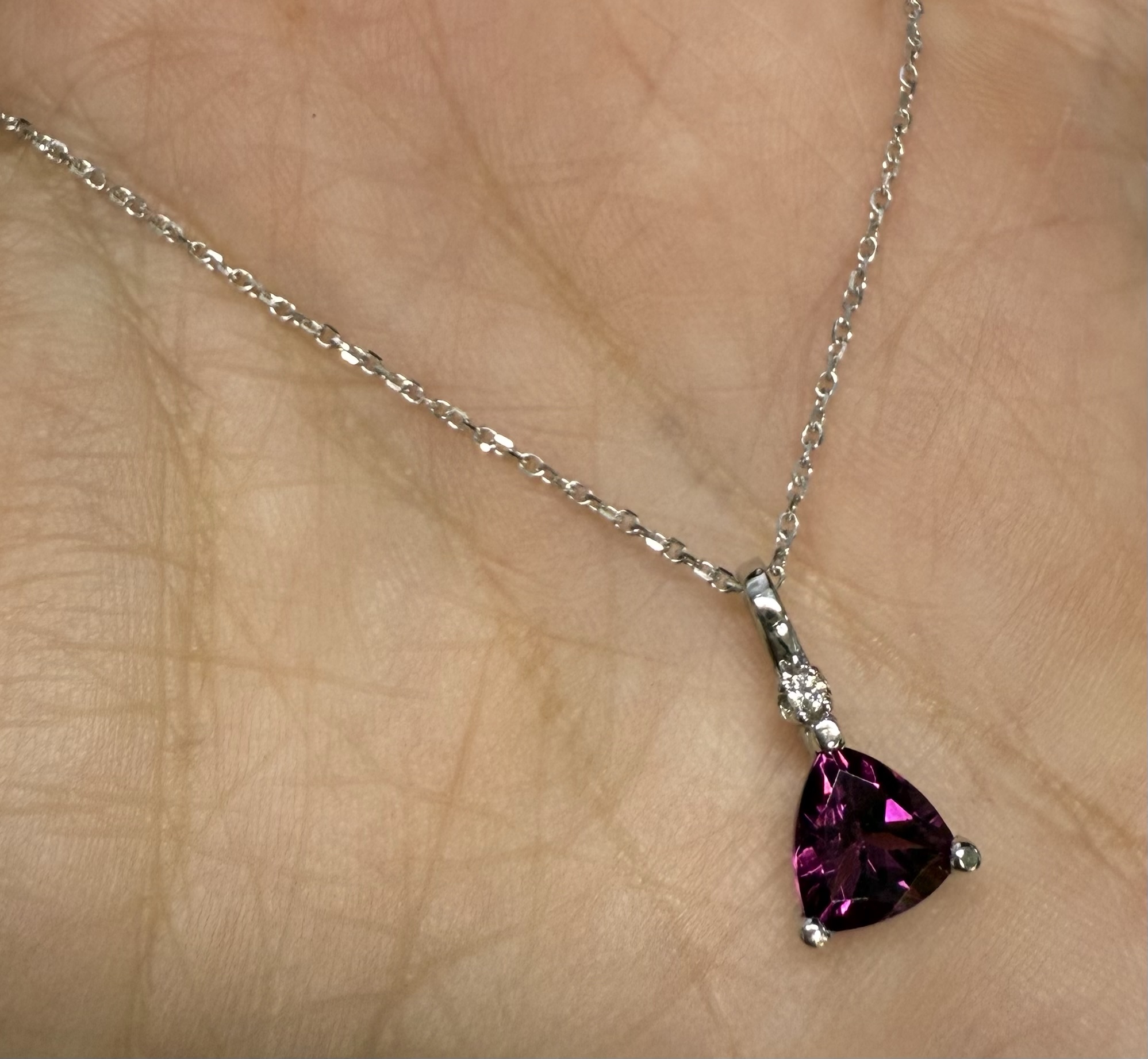 14k White Gold Genuine .85 Carat Rhodolite Garnet & Diamond Dangle Pendant