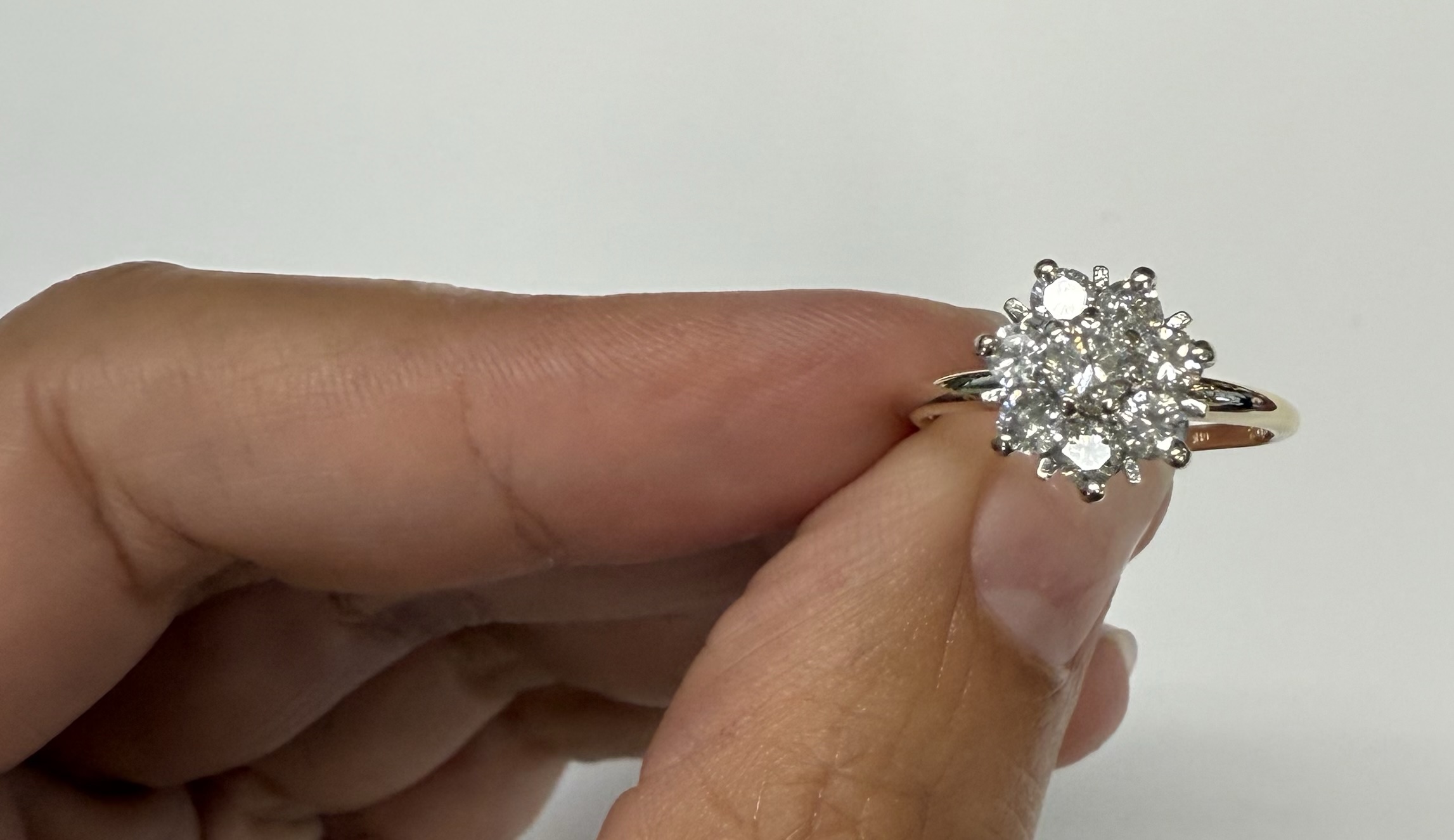 Vintage 14k 2tone Genuine .70 Cttw Round Brilliant Cut Diamond Cluster Ring