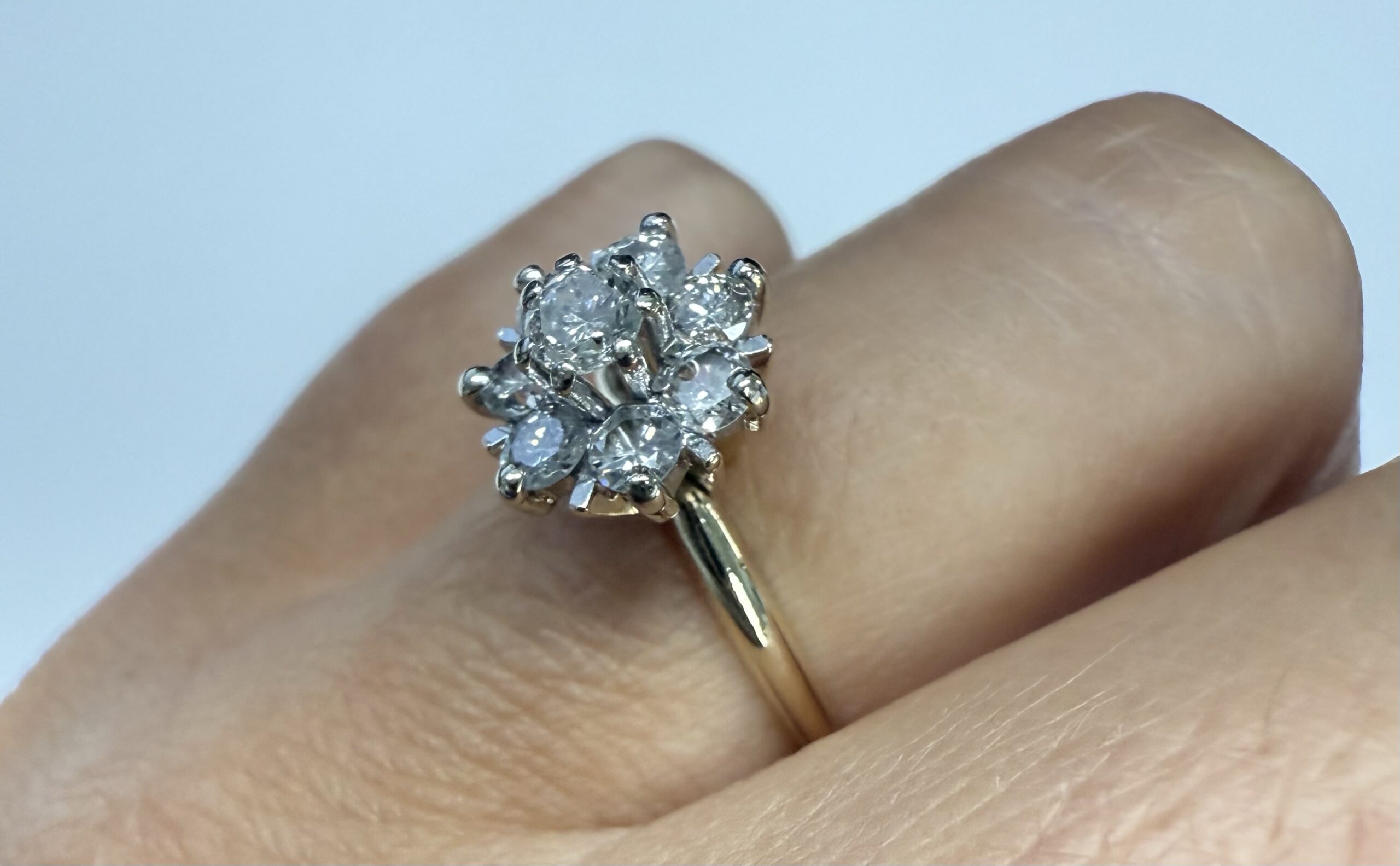 Vintage 14k 2tone Genuine .70 Cttw Round Brilliant Cut Diamond Cluster Ring - Image 15