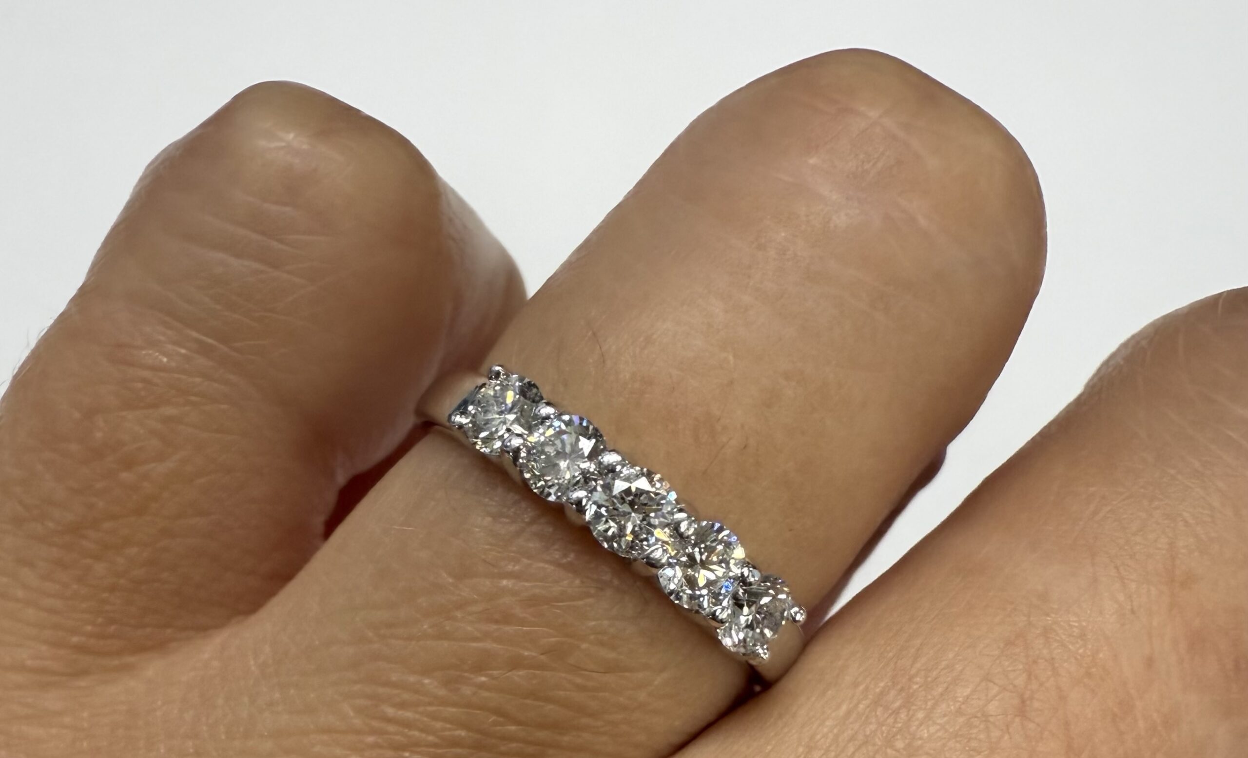 14k White Gold 5 Stone Genuine 3/4 Carat Round Brilliant Cut Diamond Band - Image 14