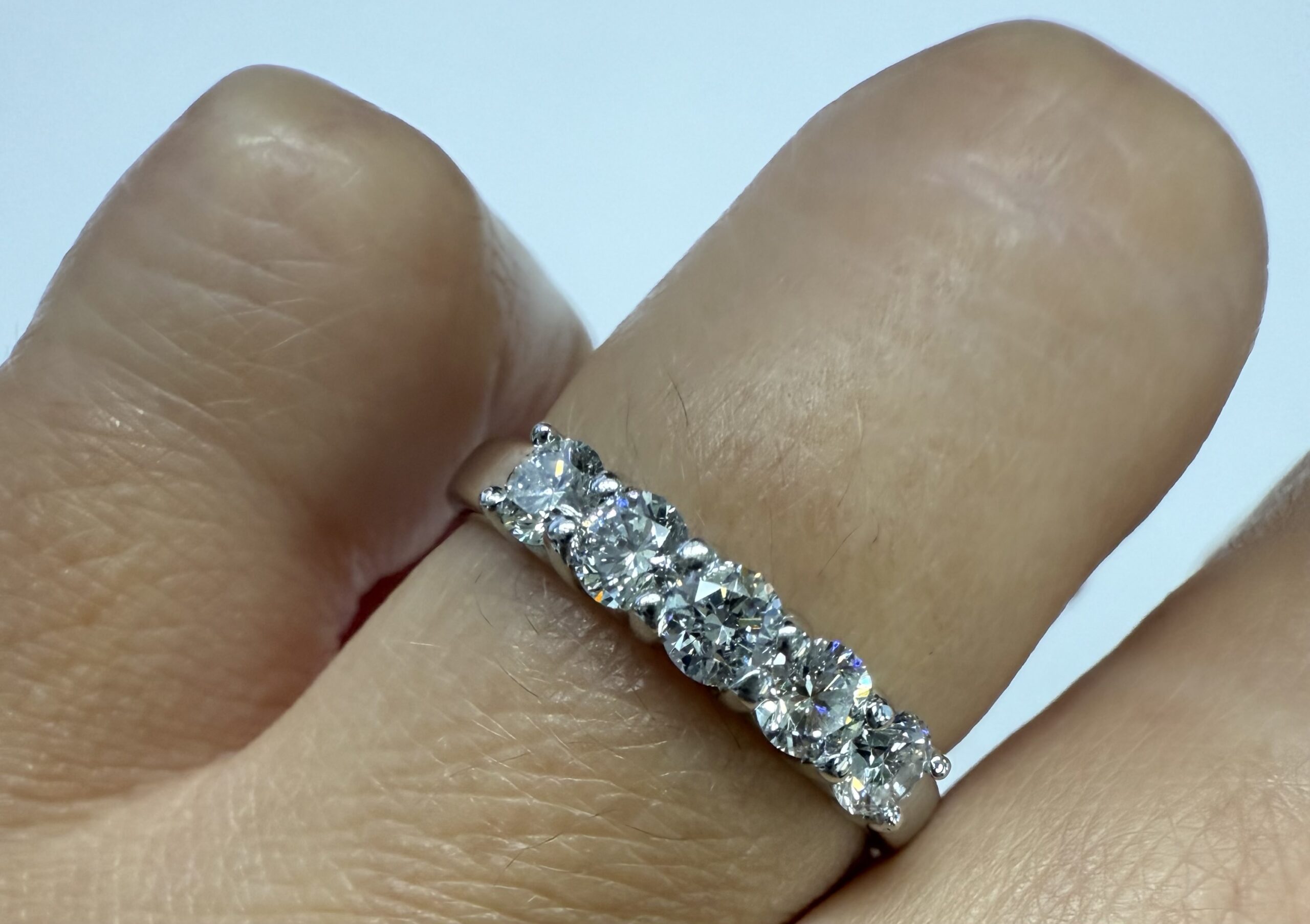 14k White Gold 5 Stone Genuine 3/4 Carat Round Brilliant Cut Diamond Band - Image 16